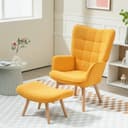 HOMCOM Relaxsessel mit Hocker Orange Kordoptik Buchenholzbeine Bild 2