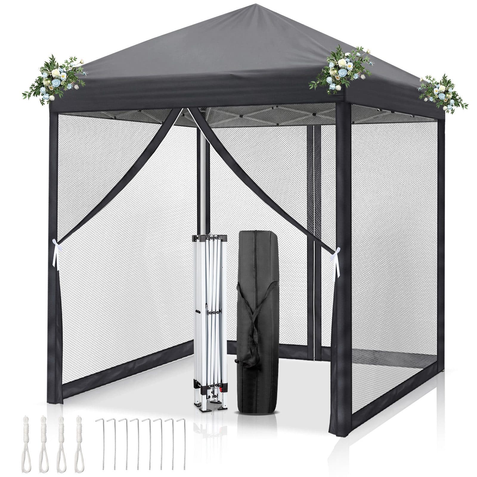 LALAHO Faltpavillon Partyzelt Pop Up Pavillon 2x2m mit 4 Netzvorhängen, UV-Schutz, Gartenpavillon höhenverstellbar, mit Tragetasche - Bild 2