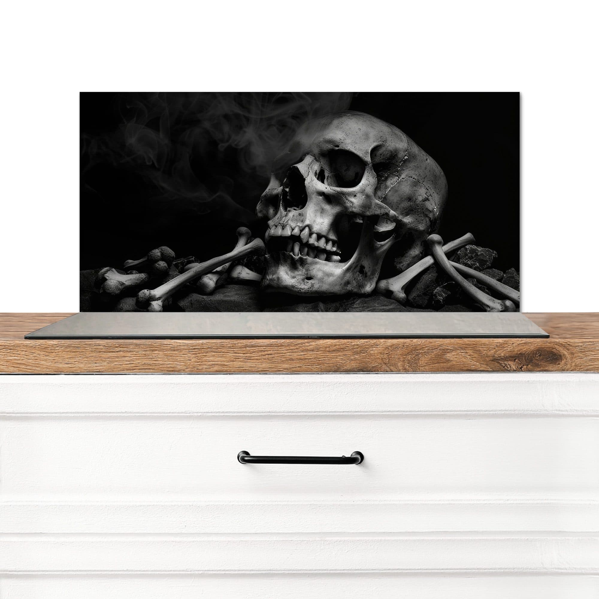 KitchenYeah Küchenrückwand Totenkopf Rauch Schwarz Weiß Spritzschutz - Bild 2