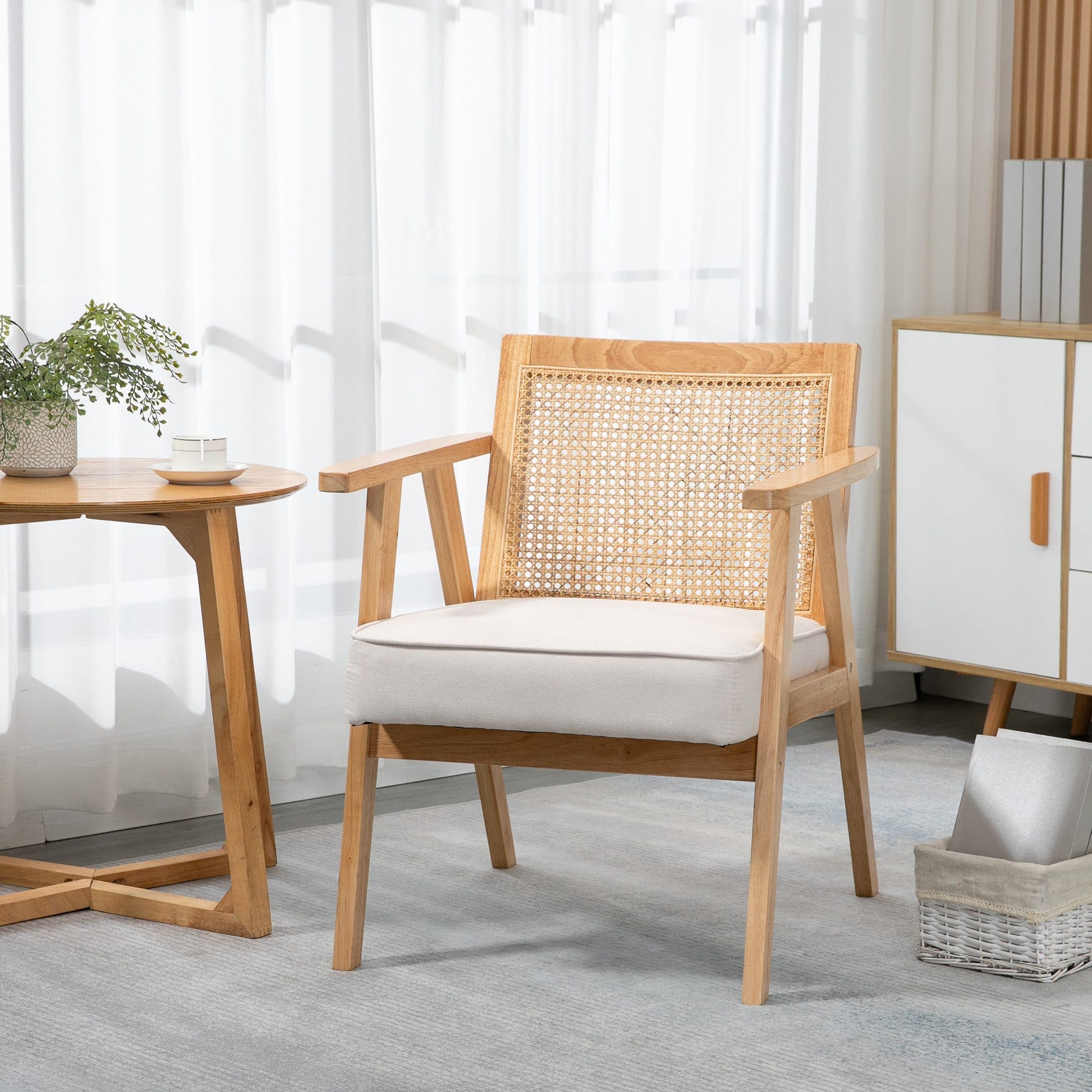 HOMCOM Relaxsessel Creme Leinenoptik mit Armlehnen und Sitzkissen - Bild 2
