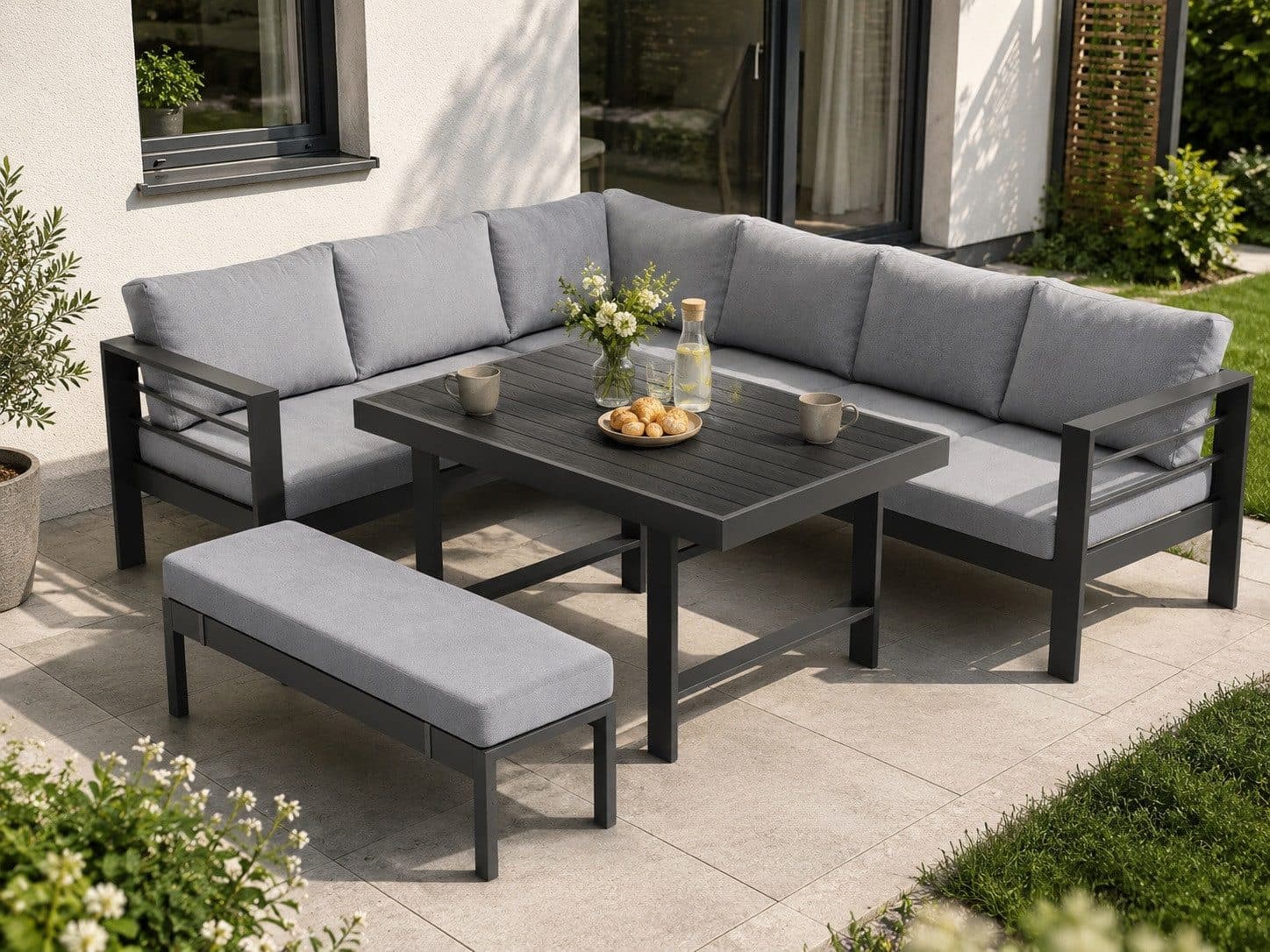 MeXo Gartenlounge-Set Aluminium Eck 5-tlg. Grau mit Kissen - Bild 2