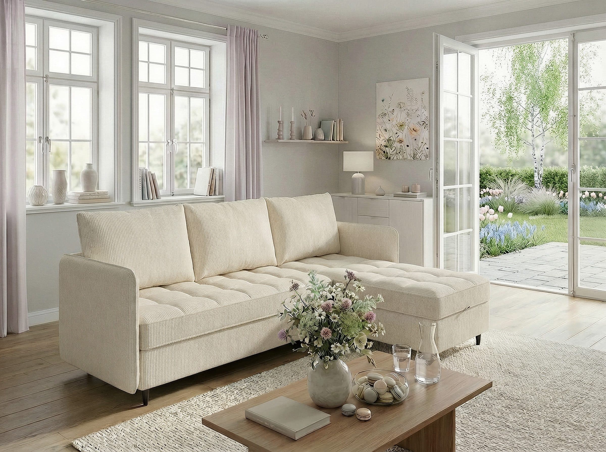 DOREL HOME Ecksofa LINDHUS L-Form Beige Cord Stauraum - Bild 2