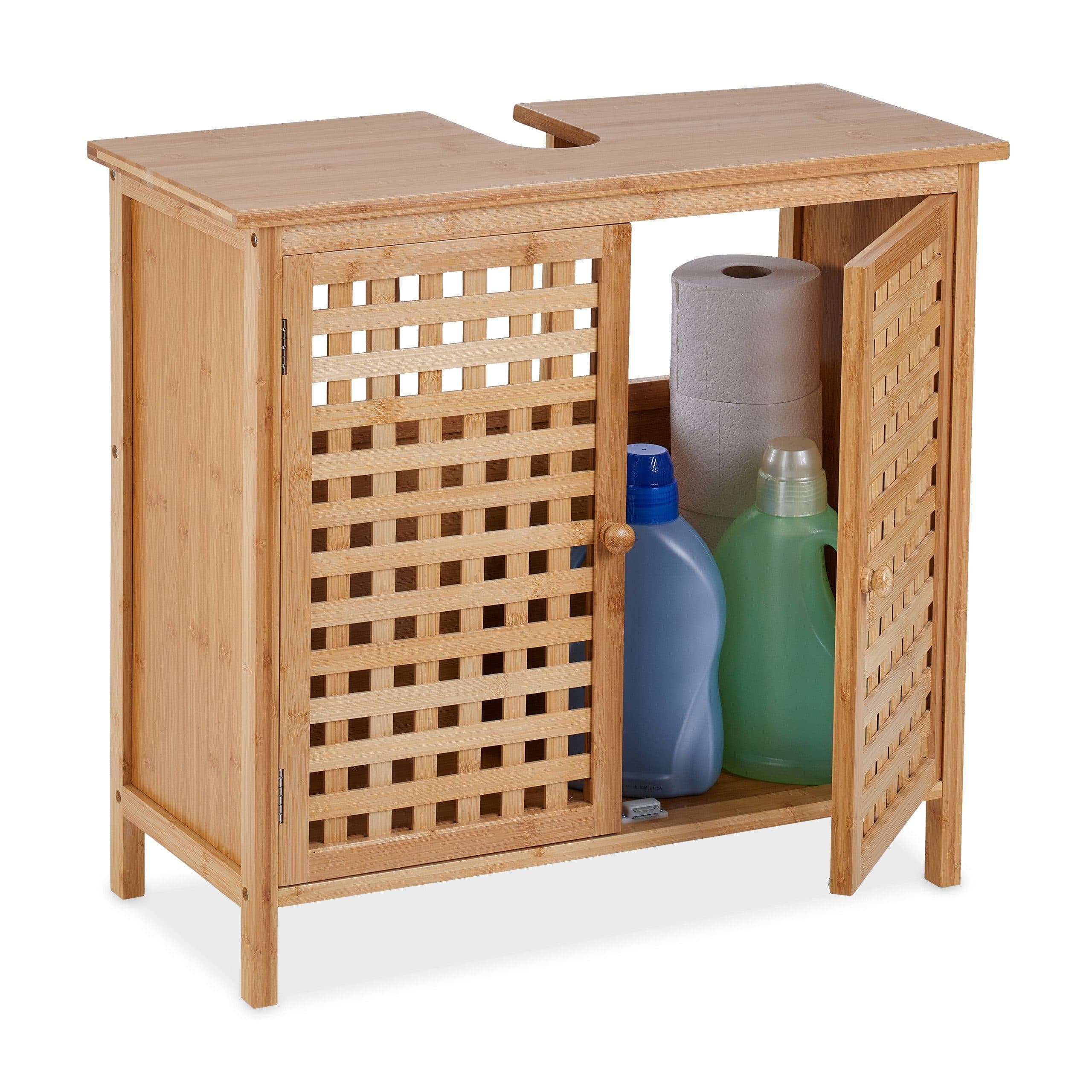 relaxdays Waschbeckenunterschrank Bambus Natur mit Gitteroptik - Bild 2