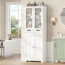 HOMECHO Hochschrank Badschrank 4 Türen 2 Schubladen Weiß Bild 2