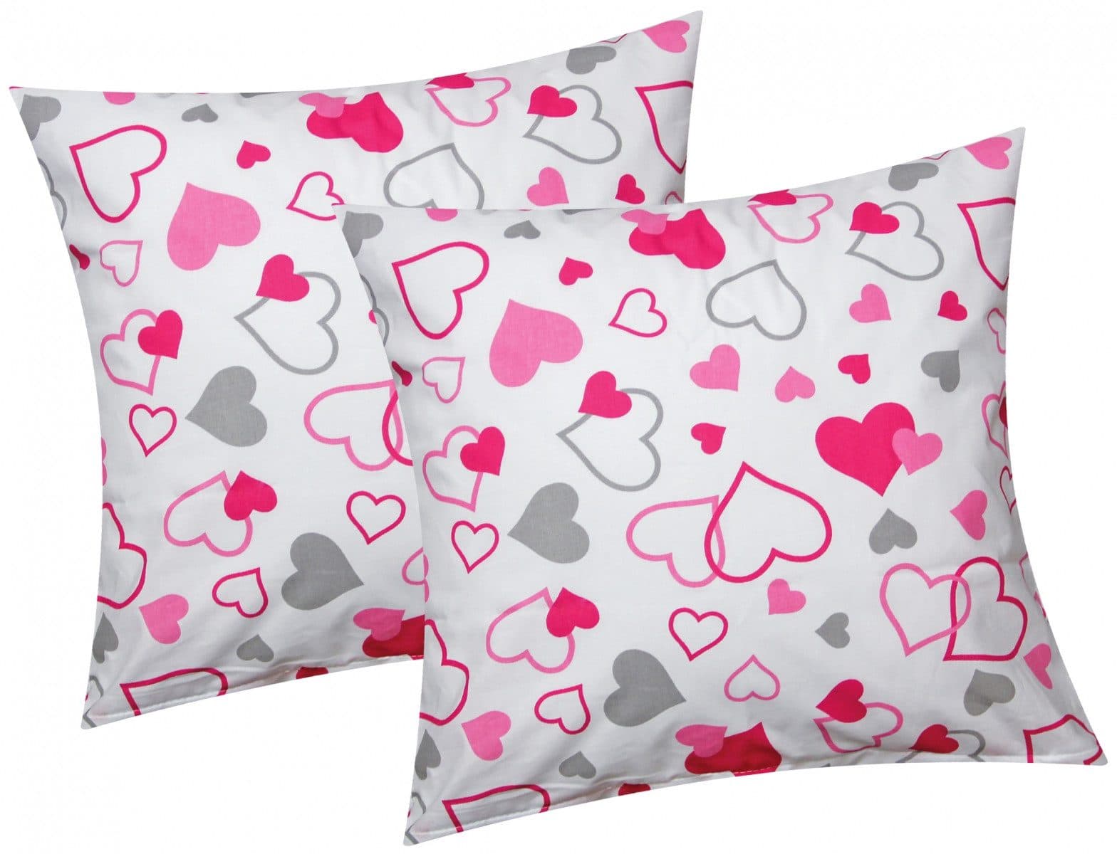 Heubergshop Kissenbezug 2er Set 40x40cm Baumwolle Herz-Motiv Rot