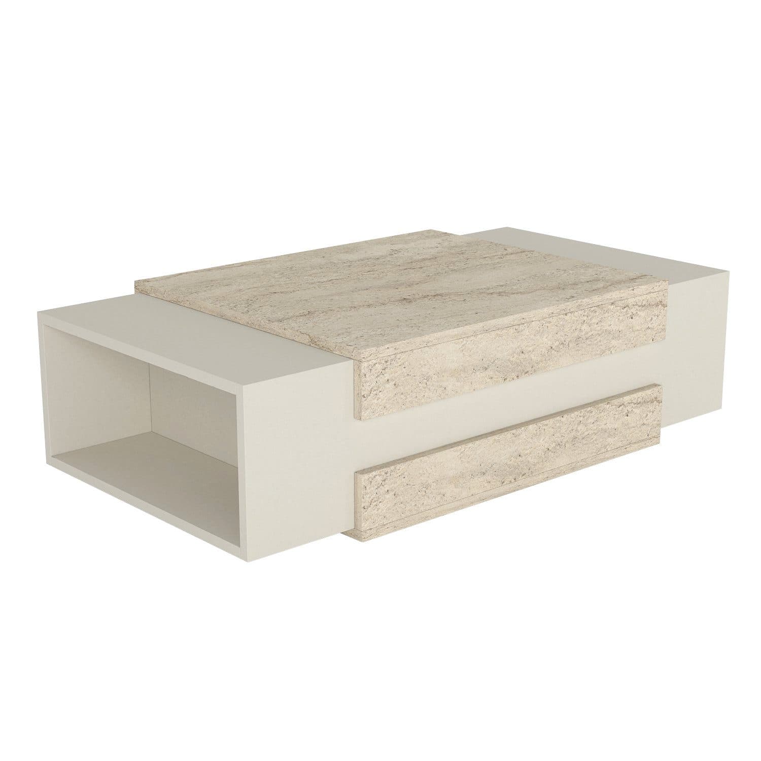 moebel17 Couchtisch Nora Beige Granitoptik mit 2 Regalfächern