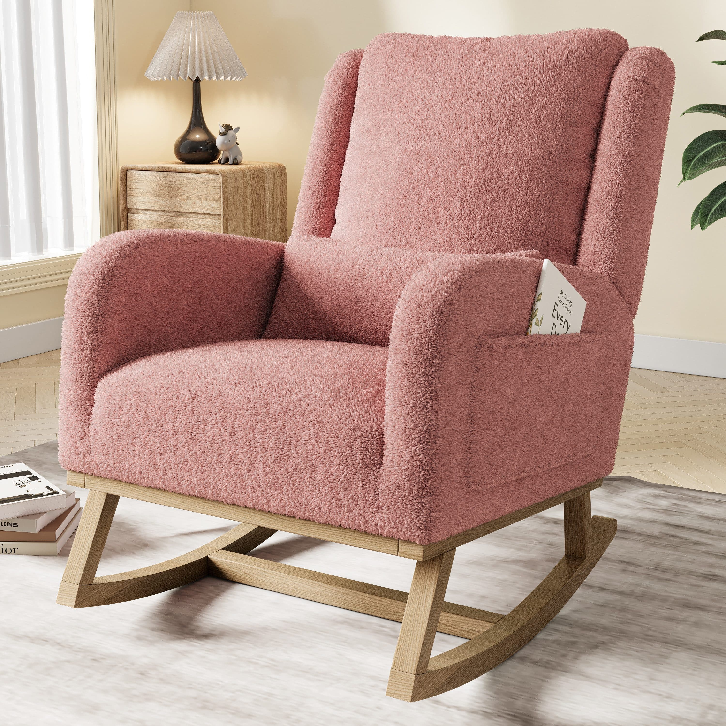 FUROKOY Schaukelstuhl Rosa mit Lendenkissen und Taschen - Bild 2