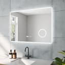 AQUABATOS LED-Badspiegel Silber mit Digitaluhr und Kosmetikspiegel Bild 2