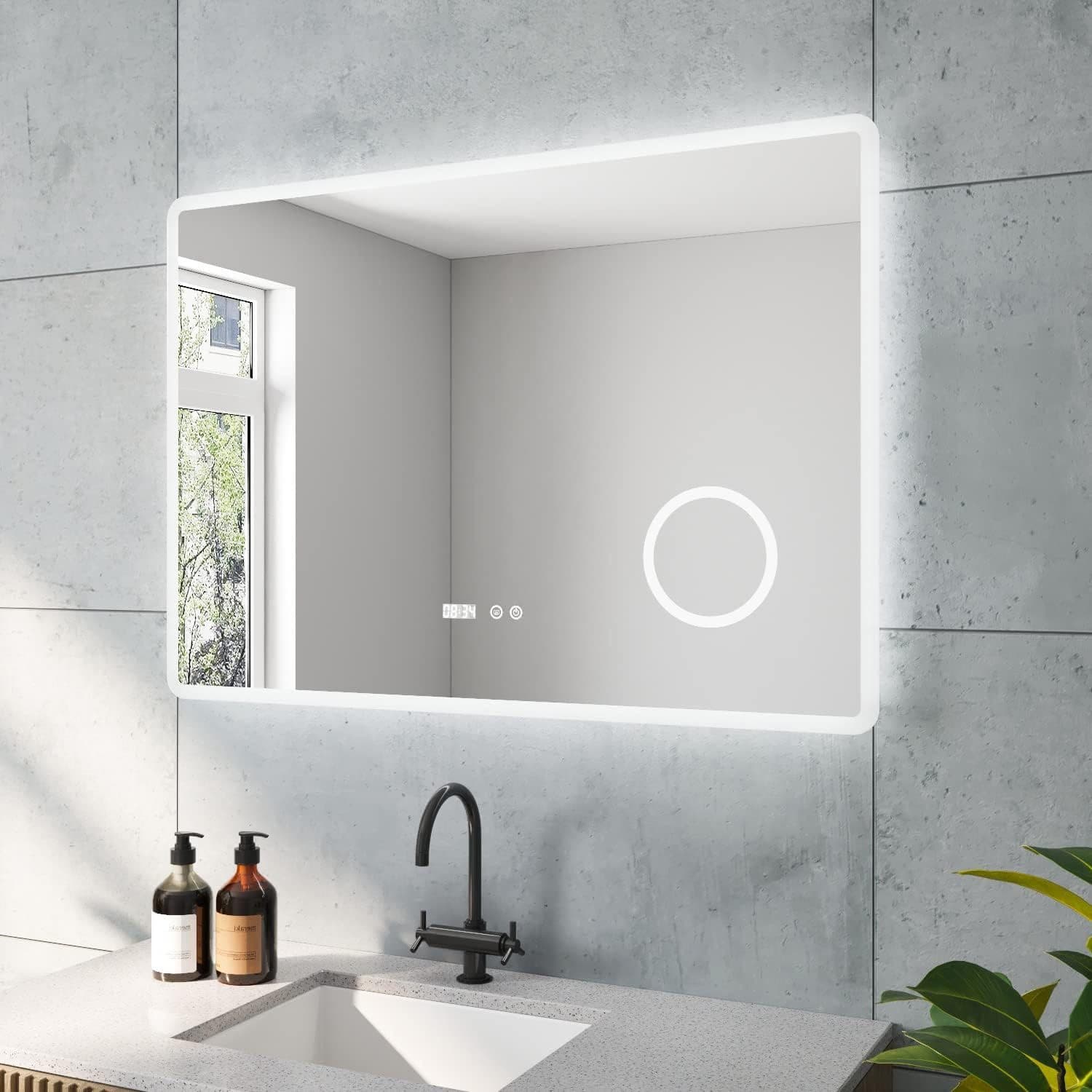 AQUABATOS LED-Badspiegel Silber mit Digitaluhr und Kosmetikspiegel - Bild 2