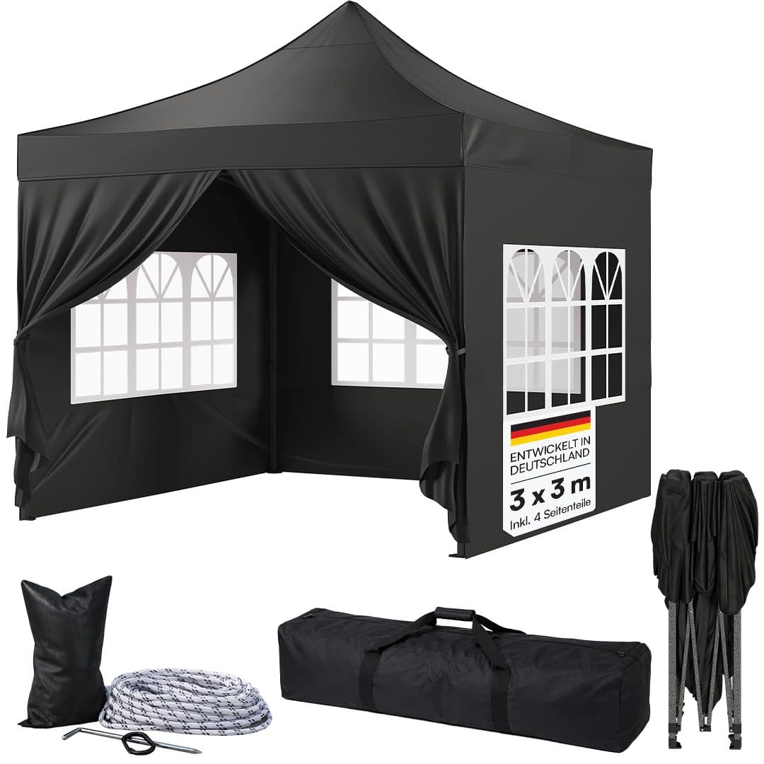 STEELSØN Pavillon Rynara Premium Faltpavillon Schwarz UV-Schutz