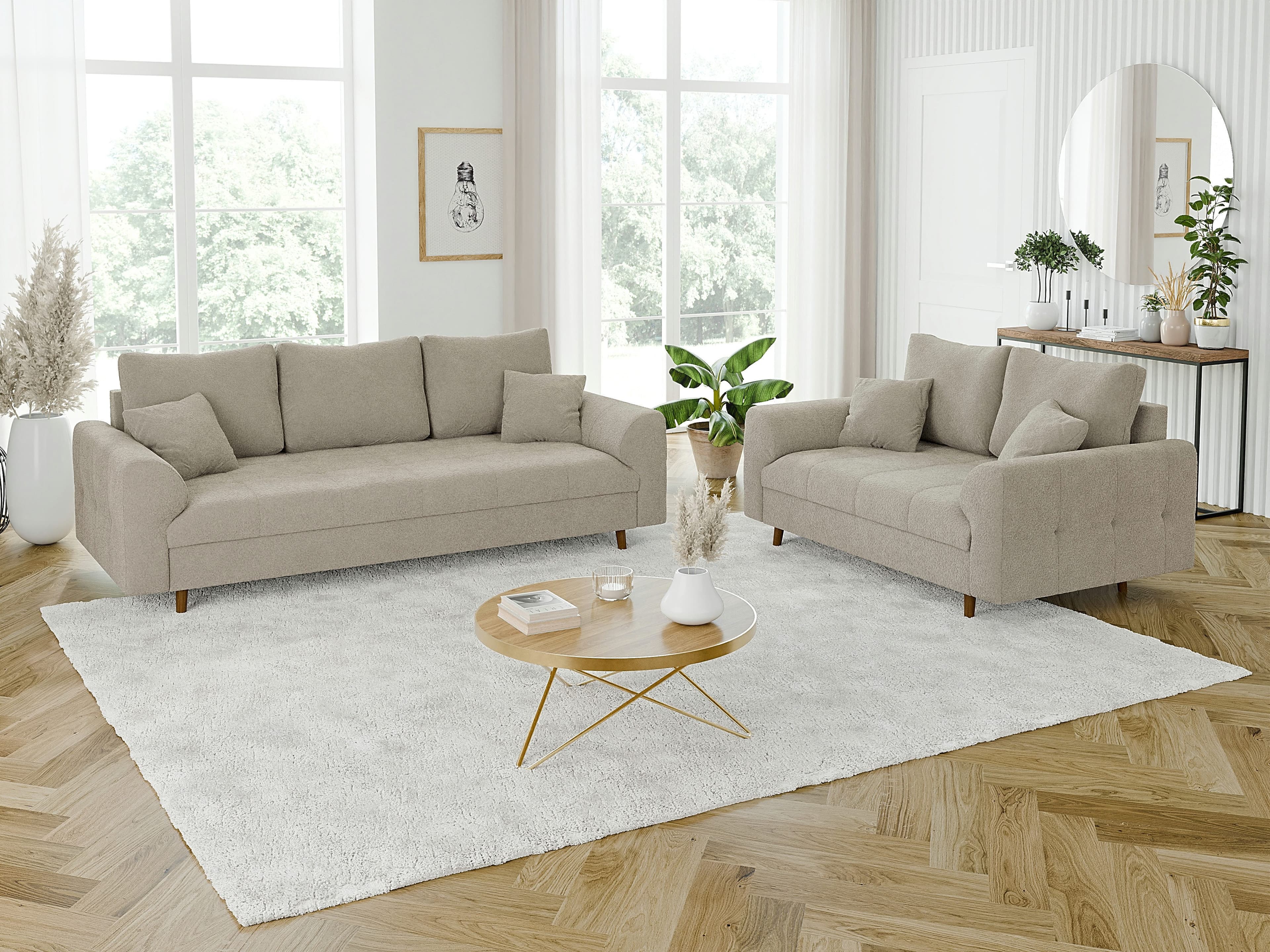 S-Style Möbel Polstergarnitur Leif 3+2 Beige Boucle Skandinavisch - Bild 2