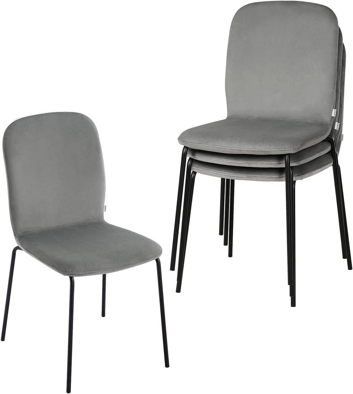Woltu Esszimmerstuhl 4er Set Samt Grau Stapelstuhl Metallbeine - Bild 2