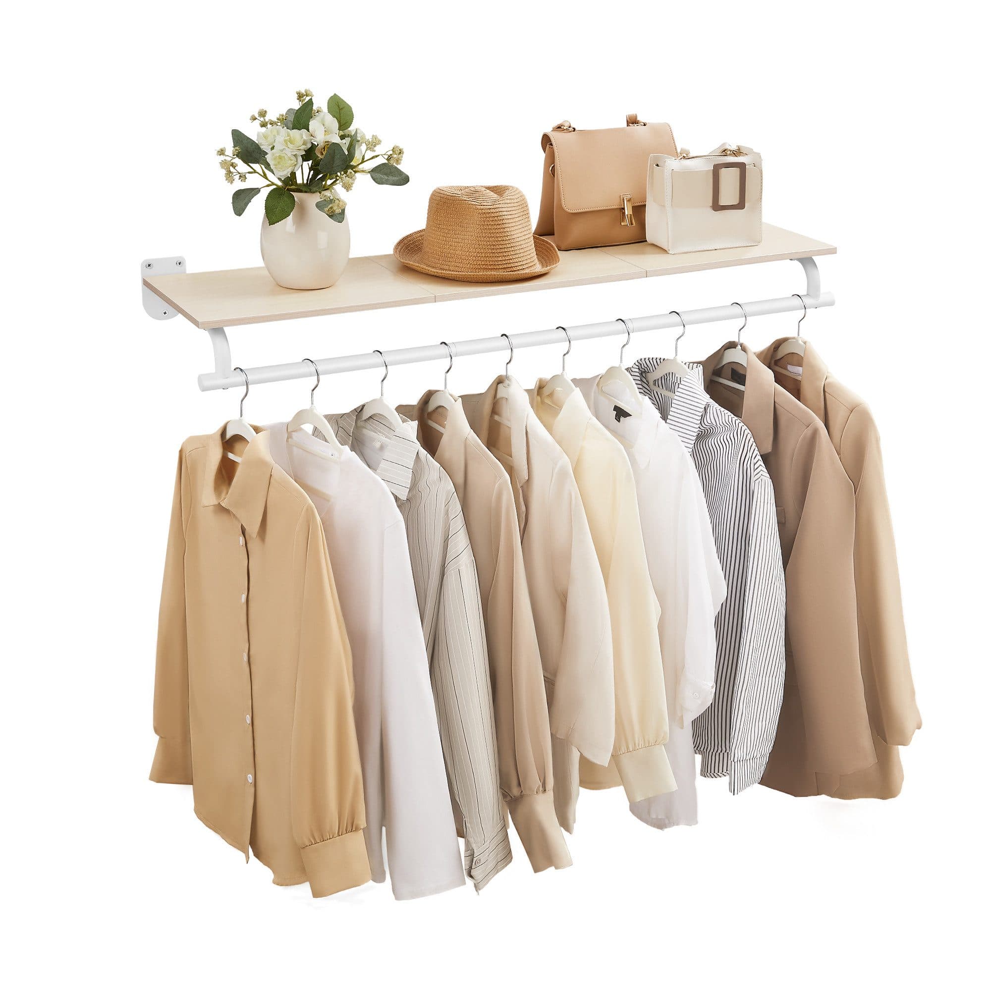 SONGMICS Wandgarderobe Garderobe Wandregal mit Kleiderstange Schlafzimmer - Bild 2