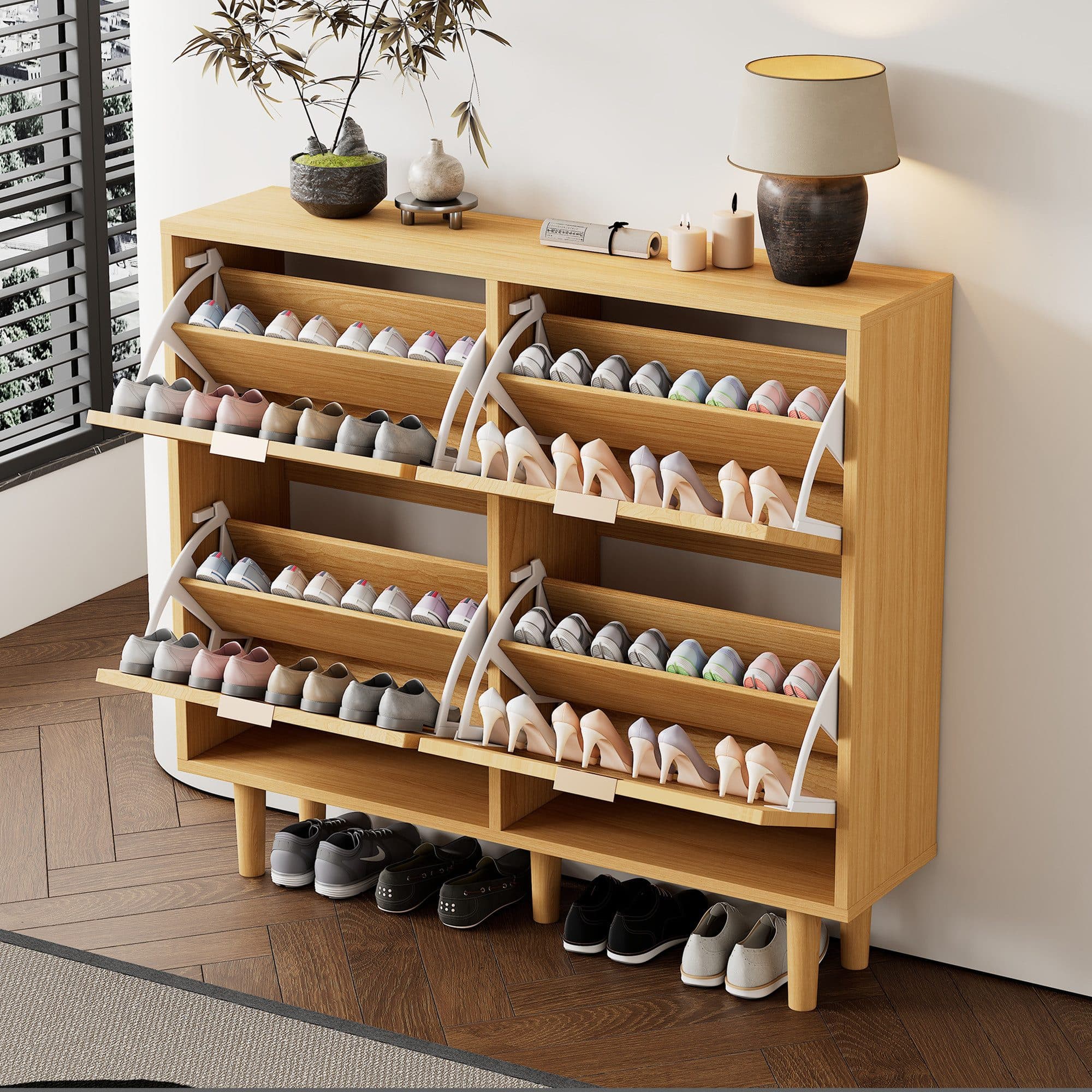 Flieks Schuhschrank mit 4 Rattan-Klappen und Metallgriffen - Bild 2