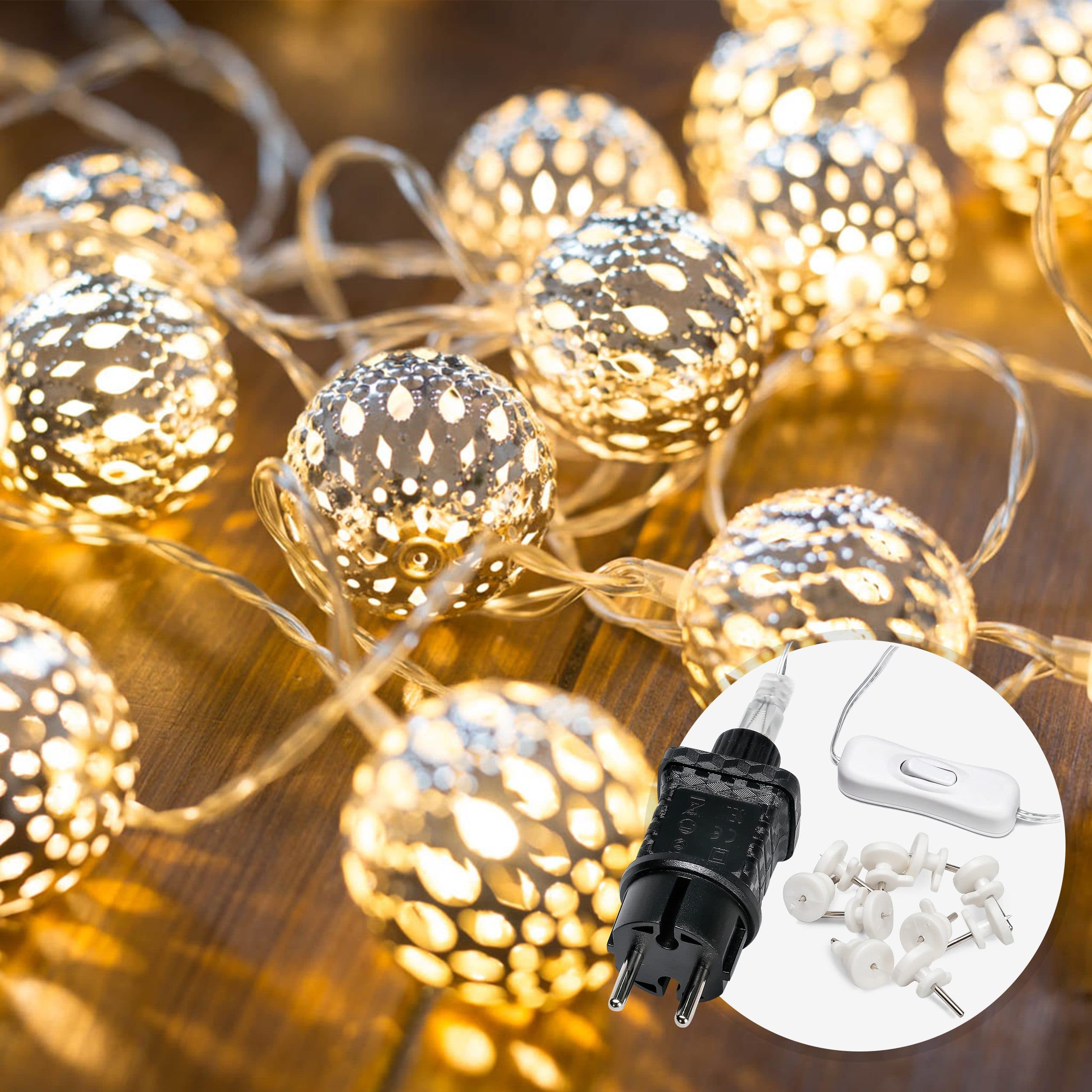 COZY HOME LED-Lichterkette Marokkanisch Silber 20 LEDs Warmweiß Timer - Bild 2