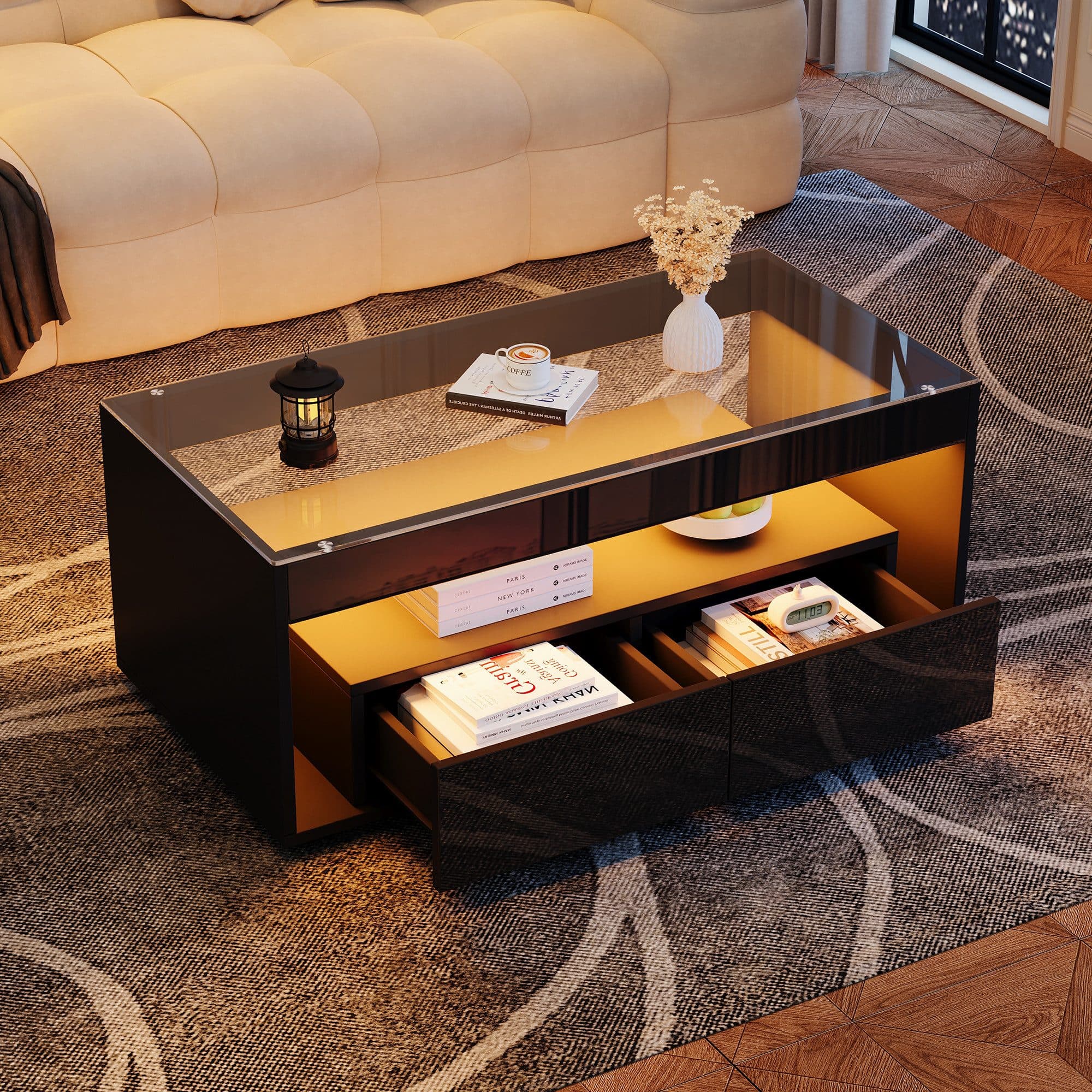 STILVORA Lowboard Couchtisch Schwarz LED Beleuchtung - Bild 2