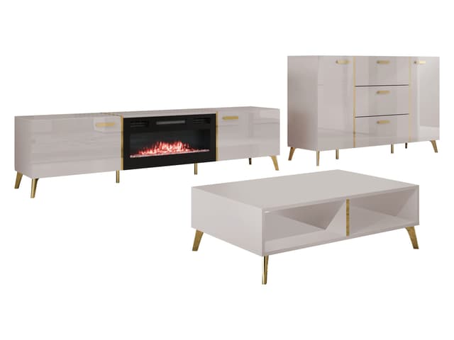 MIRJAN24 Wohnzimmer-Set Picru I mit Goldgriffen und Kaminfunktion