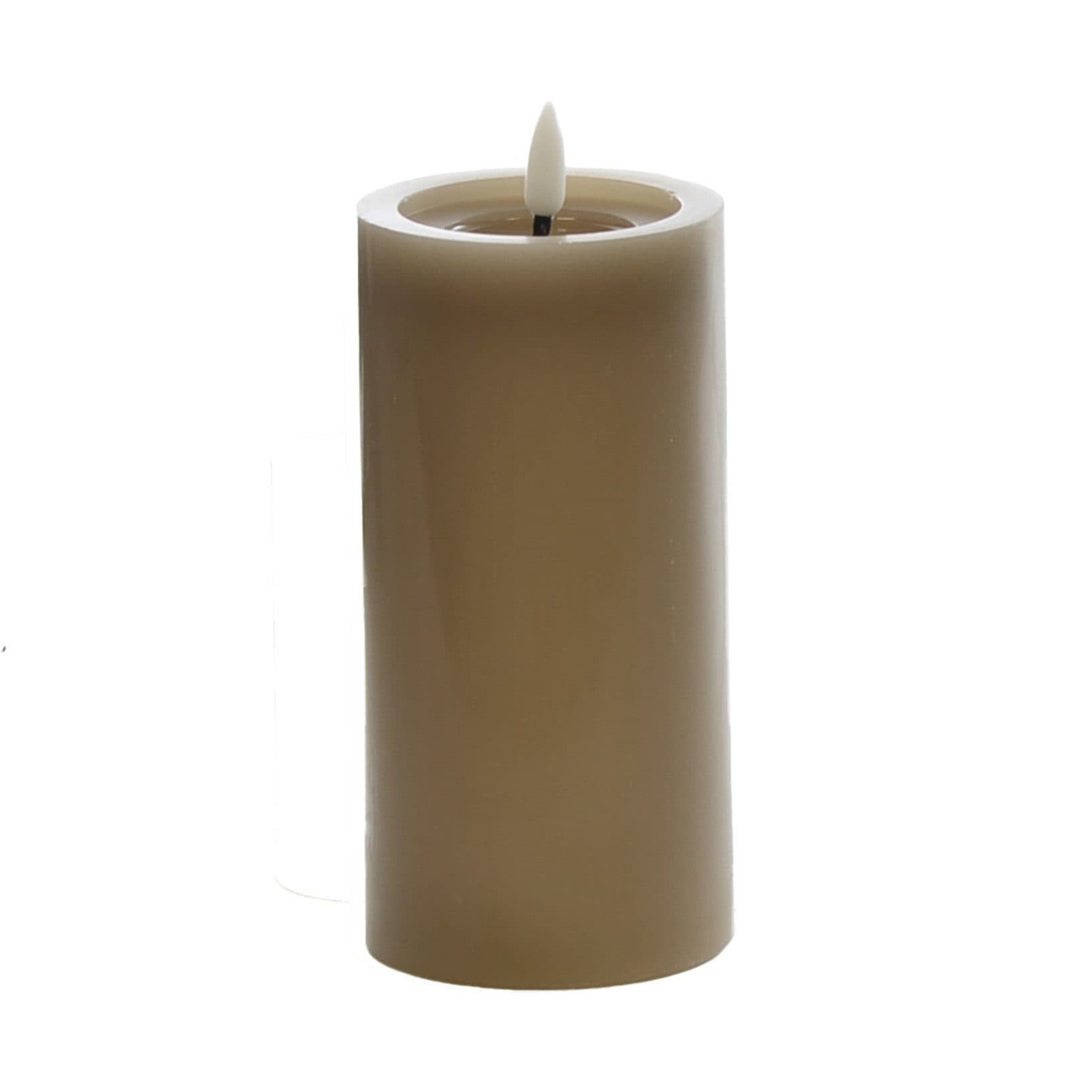 B&S LED-Kerze LED Wachskerze Taupe 15 x Ø 7,5 cm mit Flackerflamme und Timer