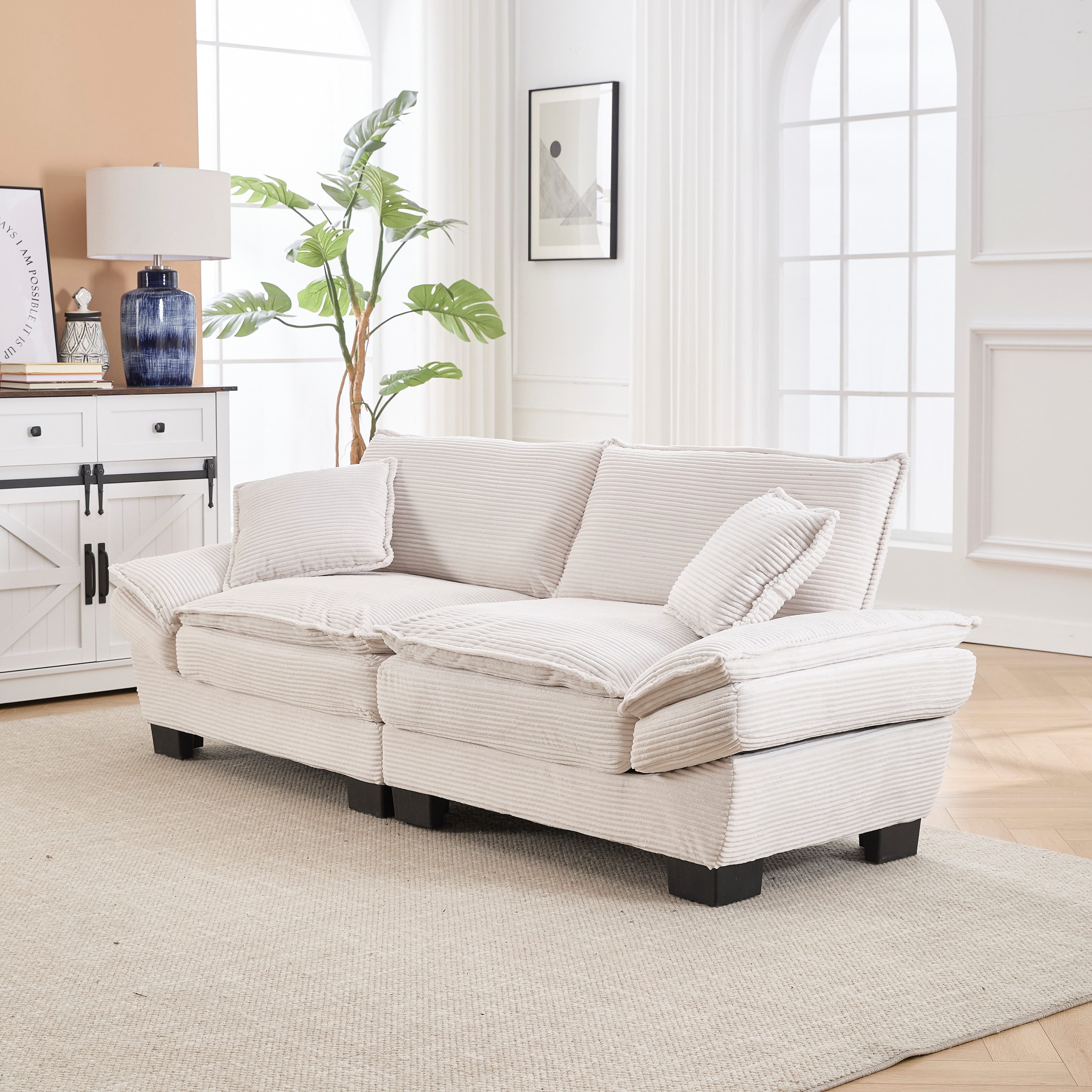 STILVORA Schlafsofa 2-Sitzer Beige Samt mit Relaxfunktion - Bild 2