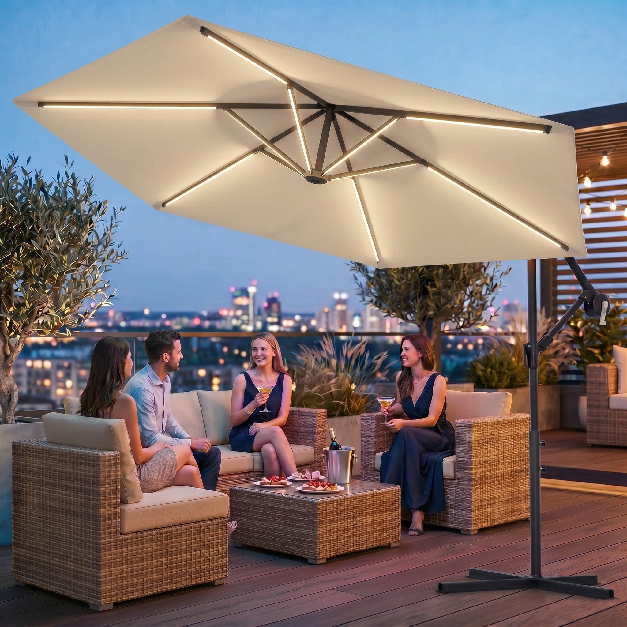 Swing&Harmonie® LED Sonnenschirm 350cm Creme RGB Beleuchtung - Bild 2