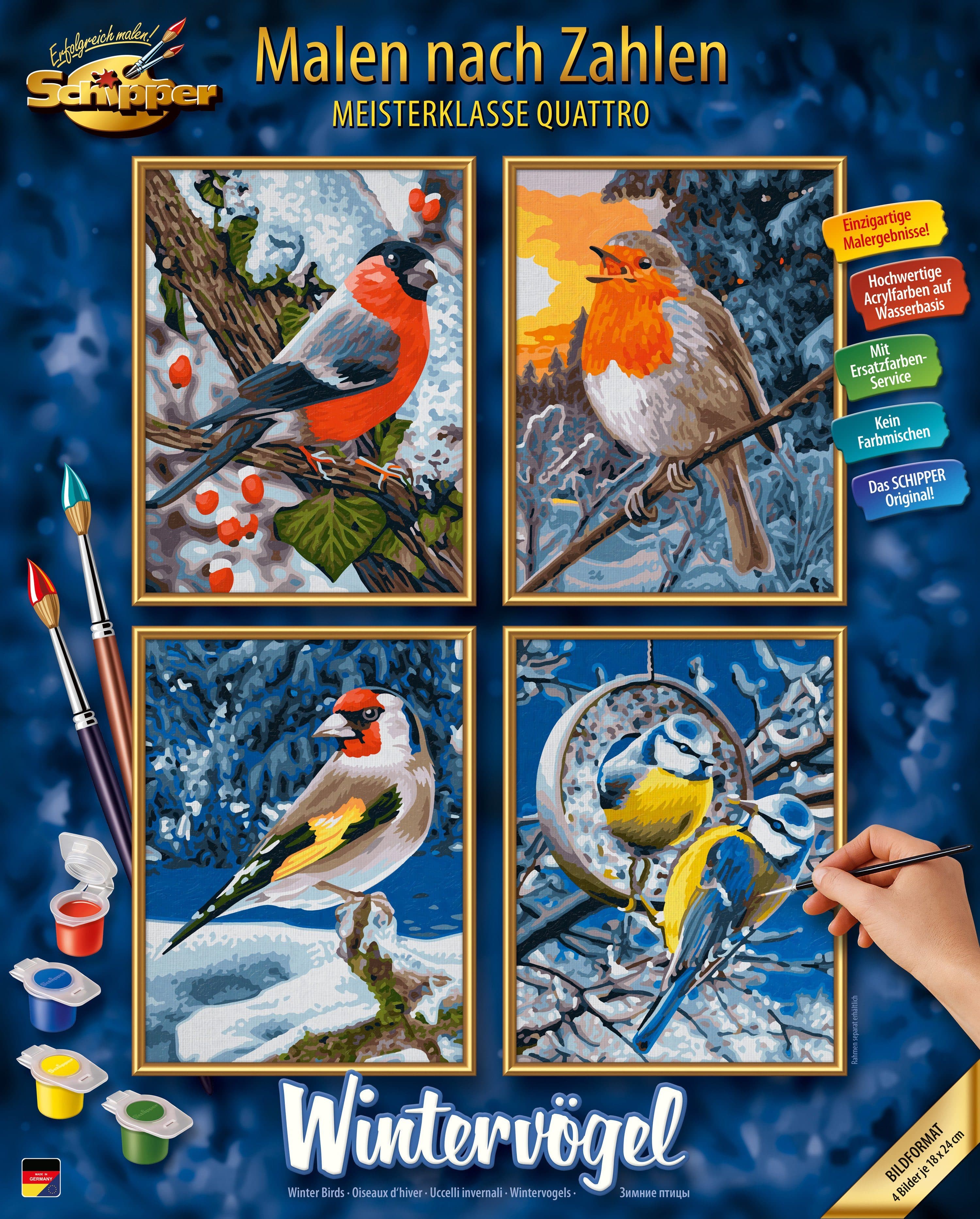 Noris Spiel Schipper Malen nach Zahlen Wintervögel Quattro Set - Bild 2