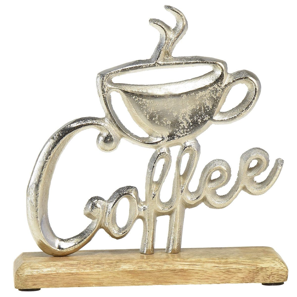 Viana Dekofigur Metall Coffee Tasse Silber Holz Tischdeko - Bild 2