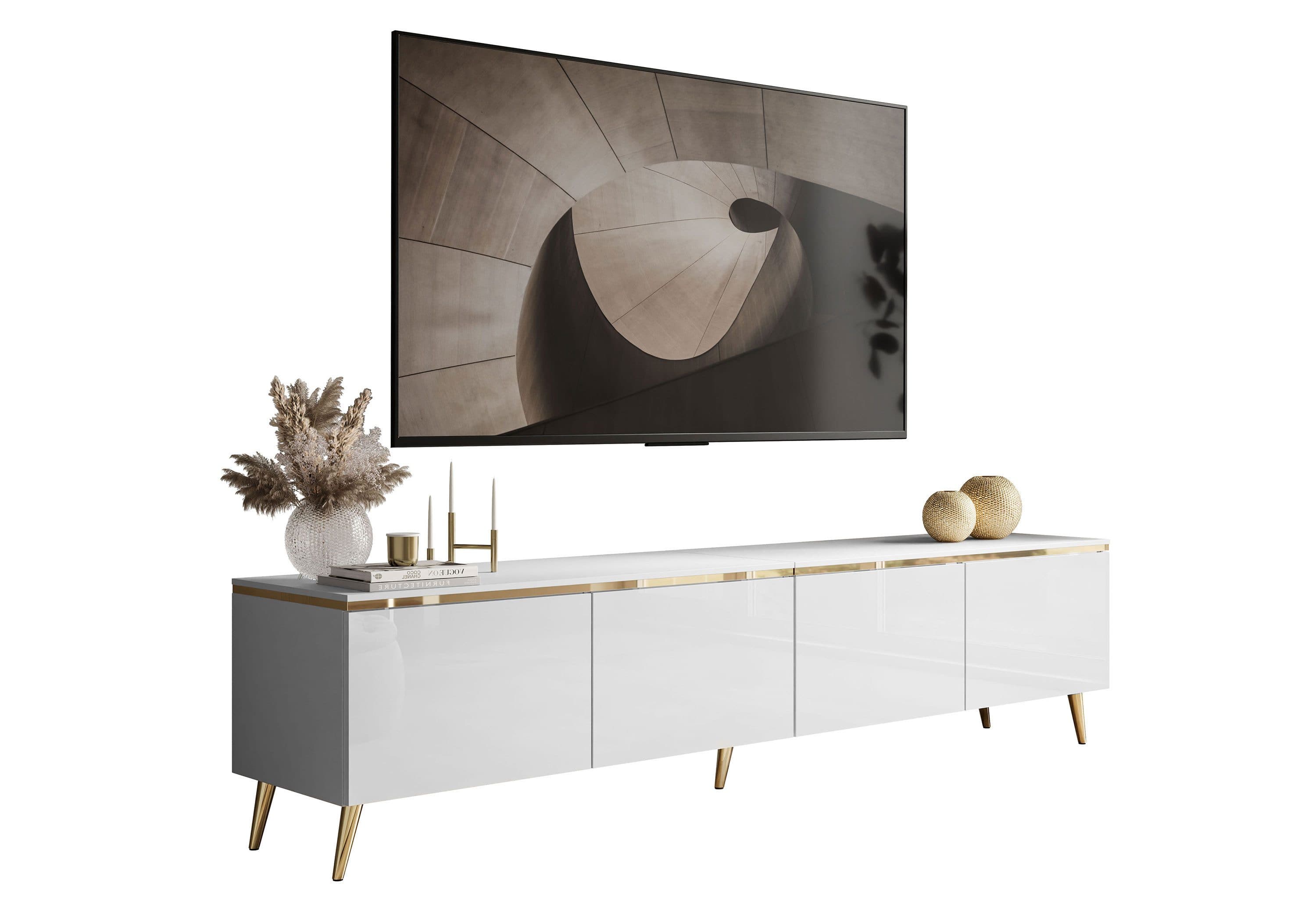Lookway TV-Schrank CELINE GLOSS 200 Weiß Gold LED - Bild 2