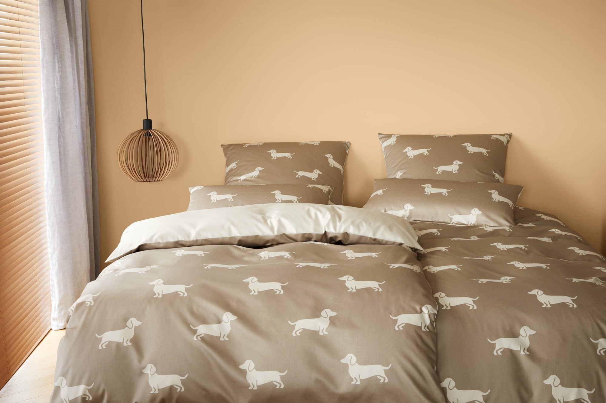 Elegante Bettwäsche Dogs Mako-Satin Beige Braun - Bild 2