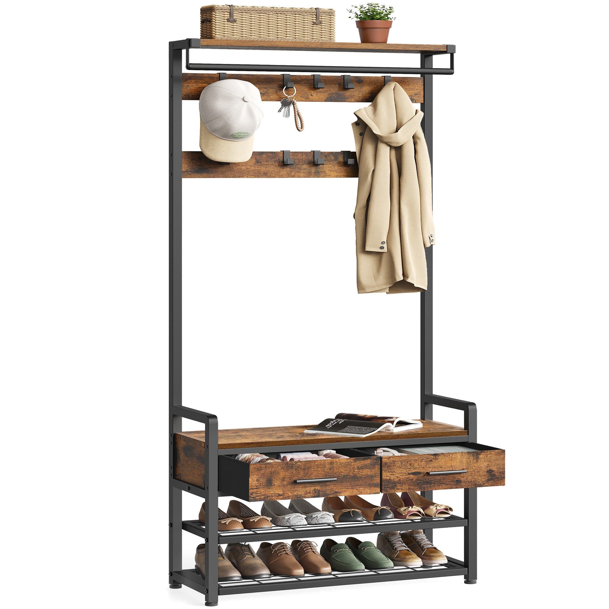 VASAGLE Garderobenständer mit Schuhbank, 2 Schubladen aus Stoff, Trennbares Design - Bild 2