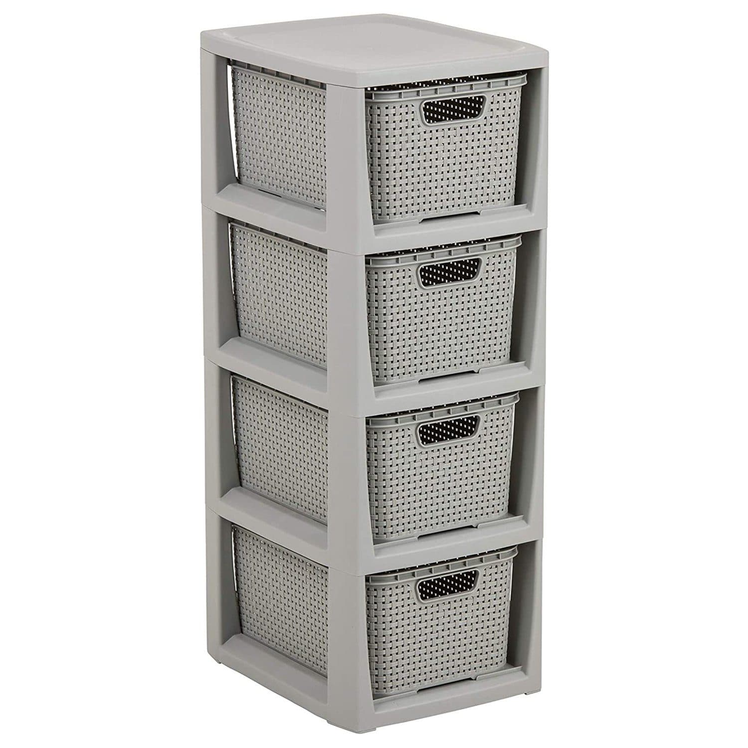 BranQ Badregal Grau Rattan-Optik mit herausnehmbaren Boxen