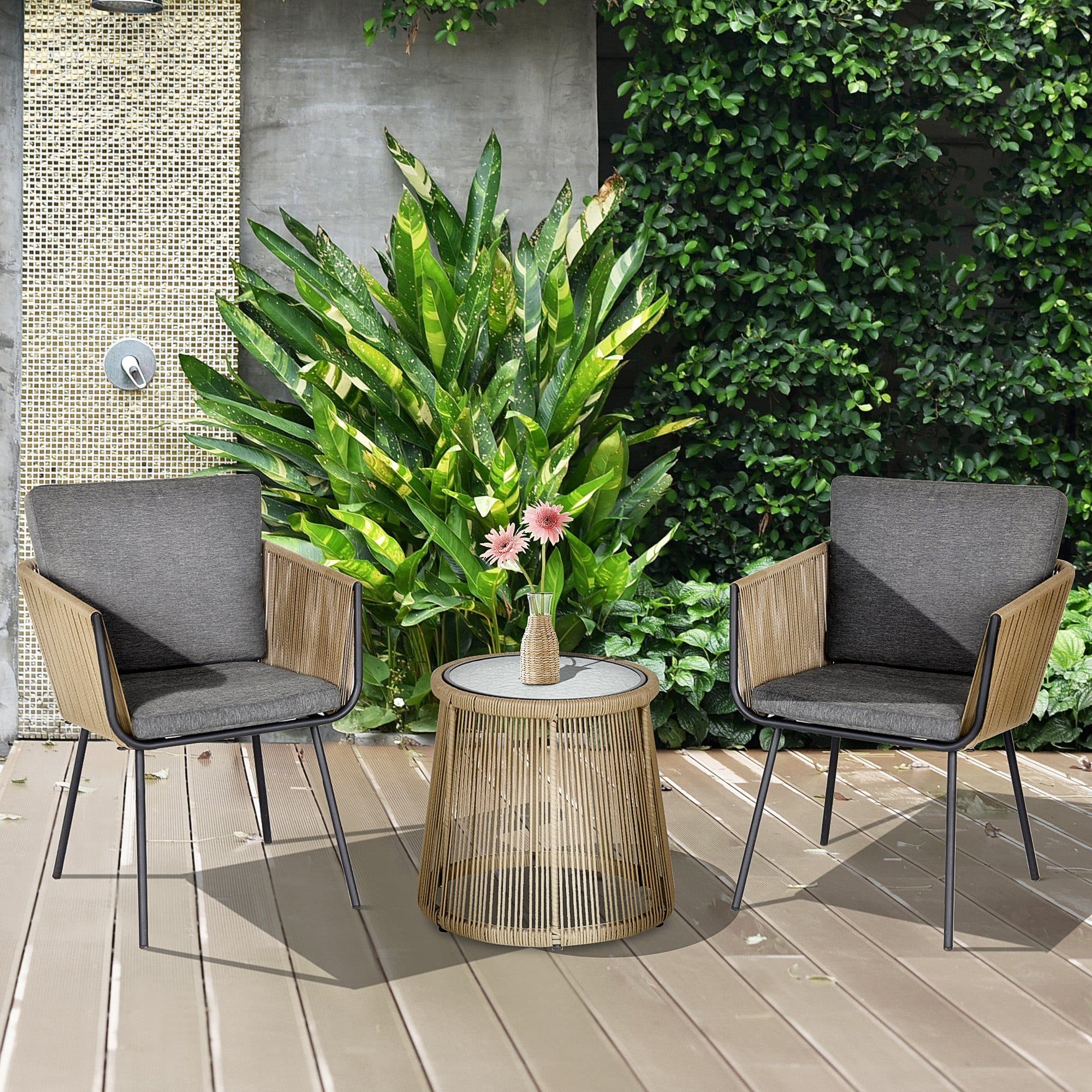 Outsunny Gartenlounge-Set 3-tlg. Grau Grau PE-Rattan mit Kissen - Bild 2