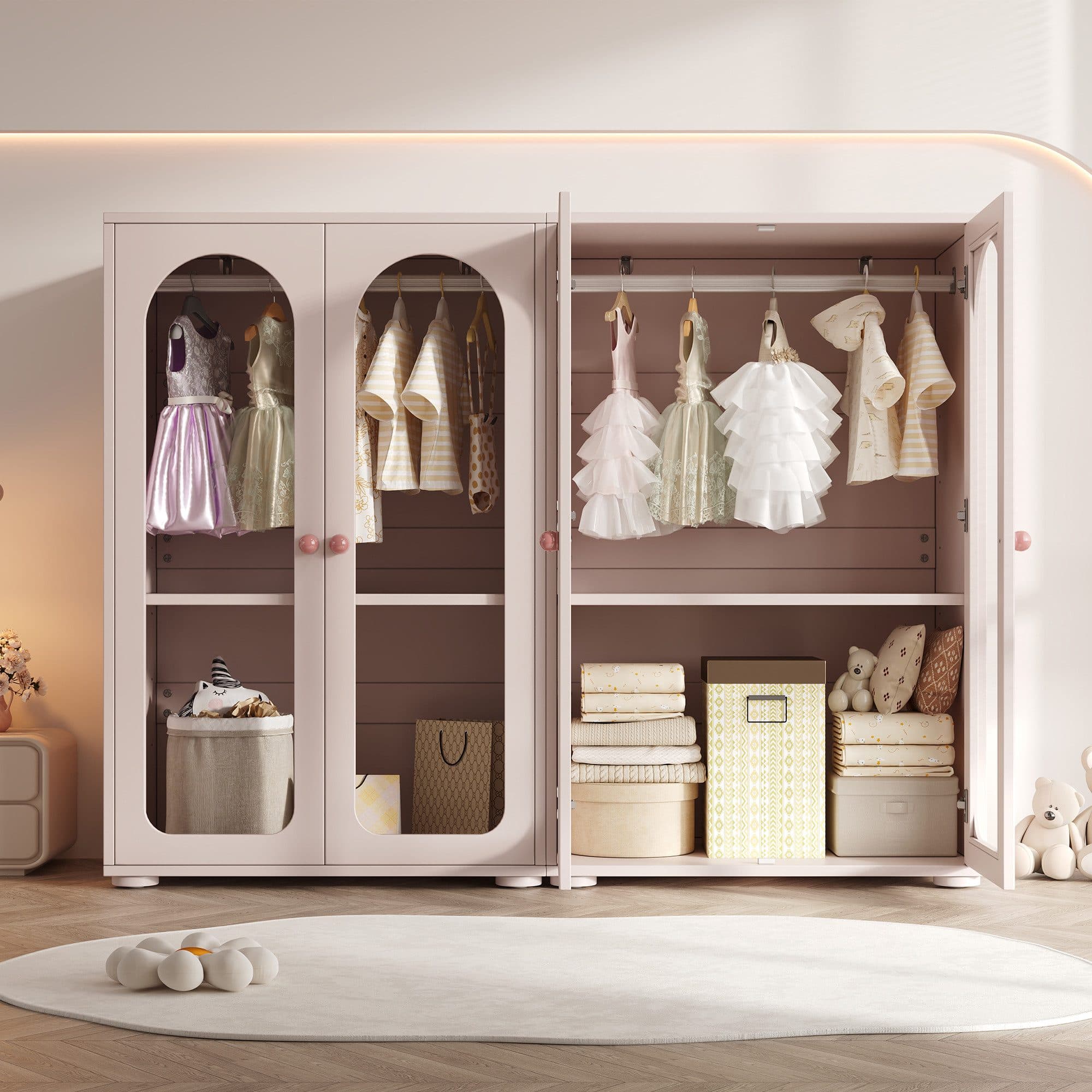 Odikalo Kinderkleiderschrank Rosa mit Acryl-Türen und Keramikgriffen - Bild 2