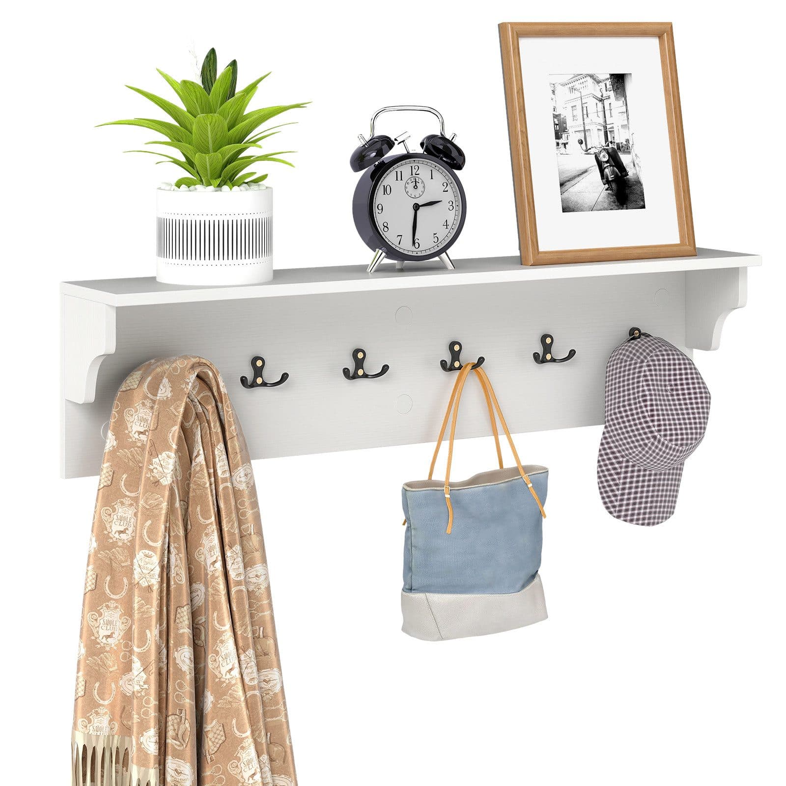 COSTWAY Wandgarderobe mit 6 Haken und Ablage Weiß - Bild 2