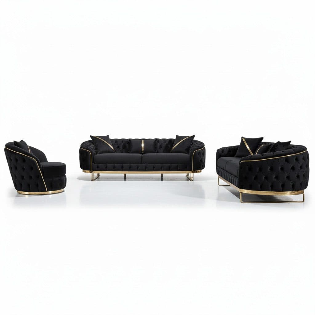 Palms-Store Sofa Set MIRA mit Knopfheftung 3-Sitzer + 3-Sitzer + Sessel - Bild 2
