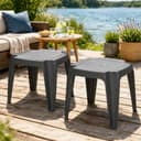 Progarden Gartenlounge-Hocker 2er Set Anthrazit Kunststoff Wetterfest Stapelbar Bild 2