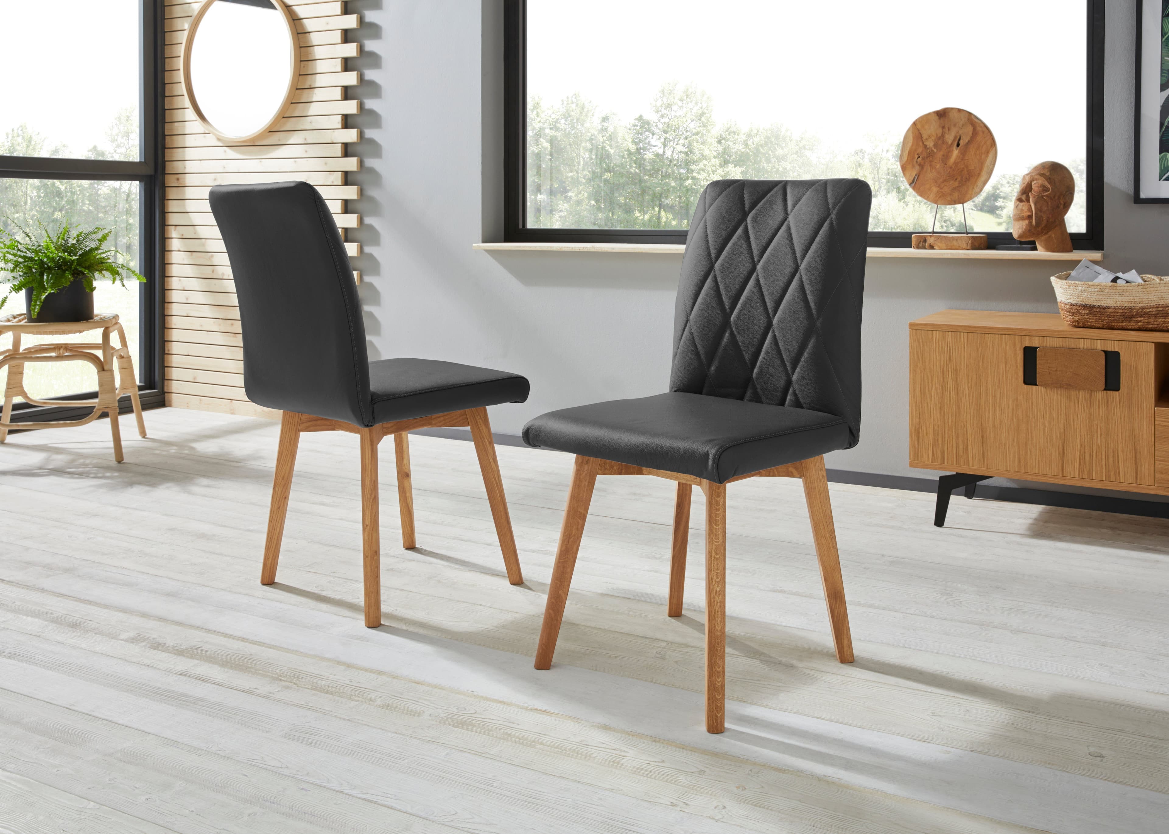 OTTO HOME Esszimmerstuhl Brest Schwarz Eiche Massivholz Leder - Bild 2