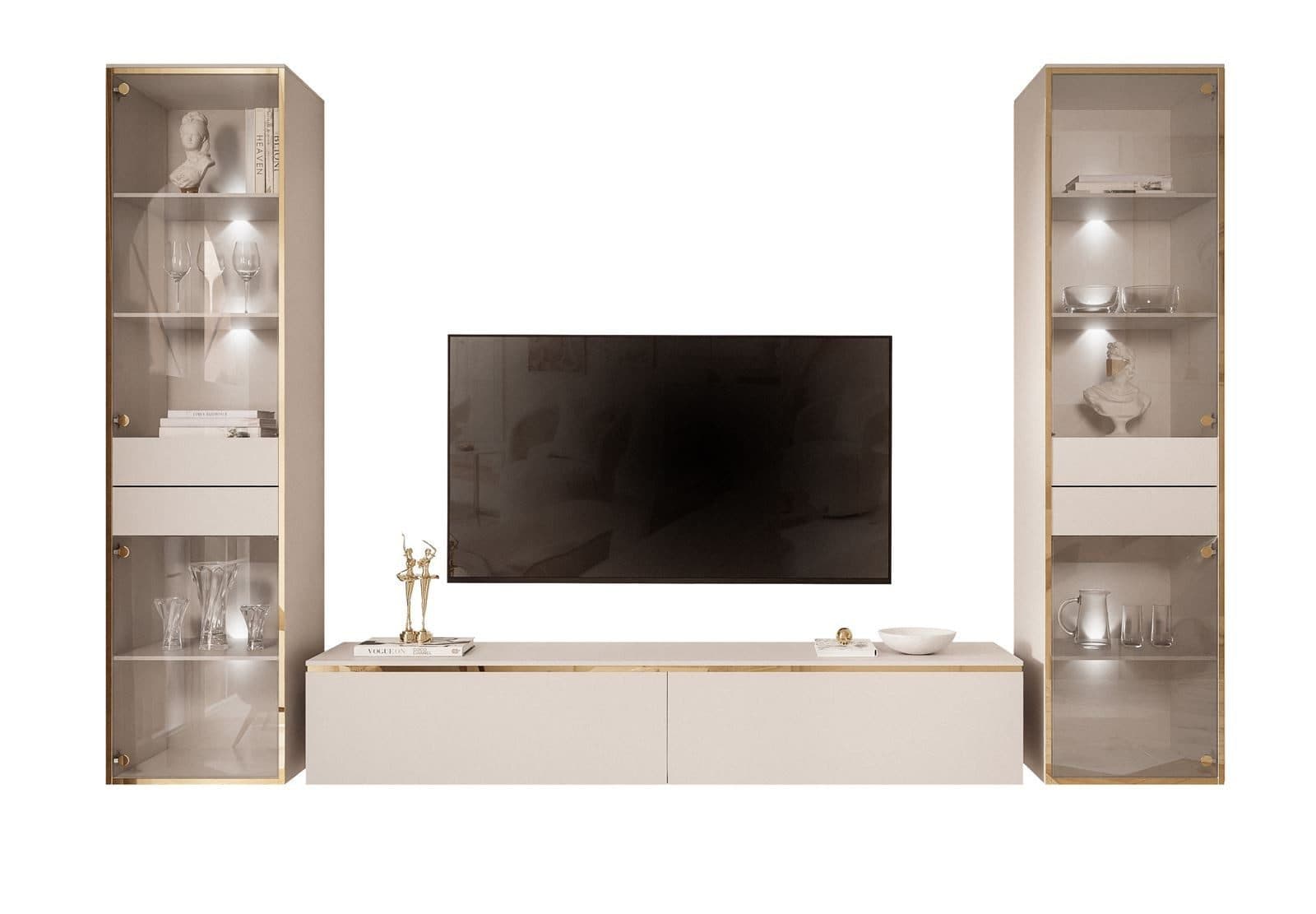 ALLHOUSE24 Wohnzimmer-Set PEONY KASCHMIR II GOLD mit LED Vitrinen & TV-Schrank - Bild 2