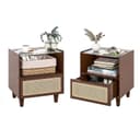 COSTWAY Nachttisch 2-St. Braun Bambus & Rattan Bild 2