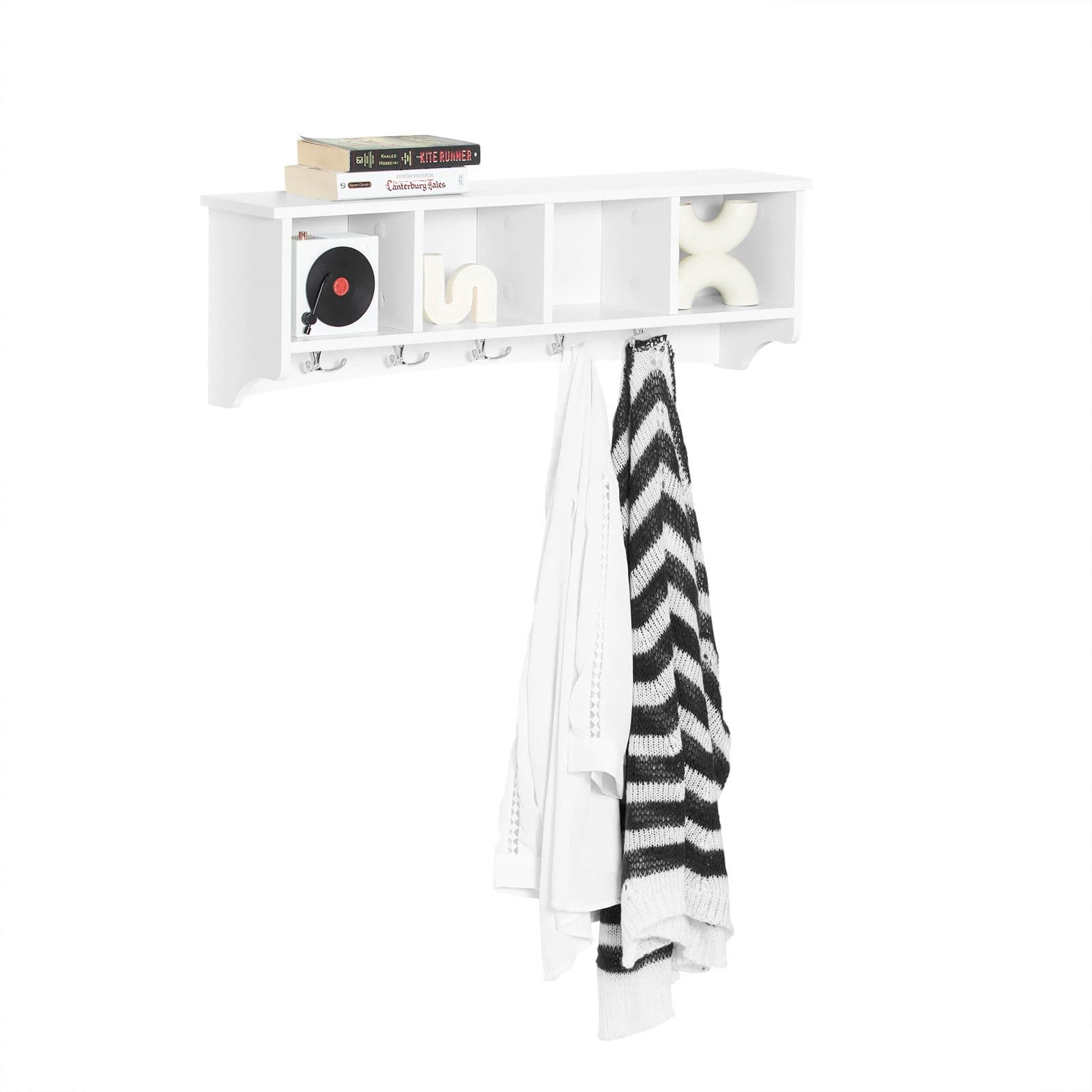 SoBuy Wandgarderobe FRG48 Flurgarderobe mit Ablage Wandregal mit 4/5 Haken Weiß - Bild 2