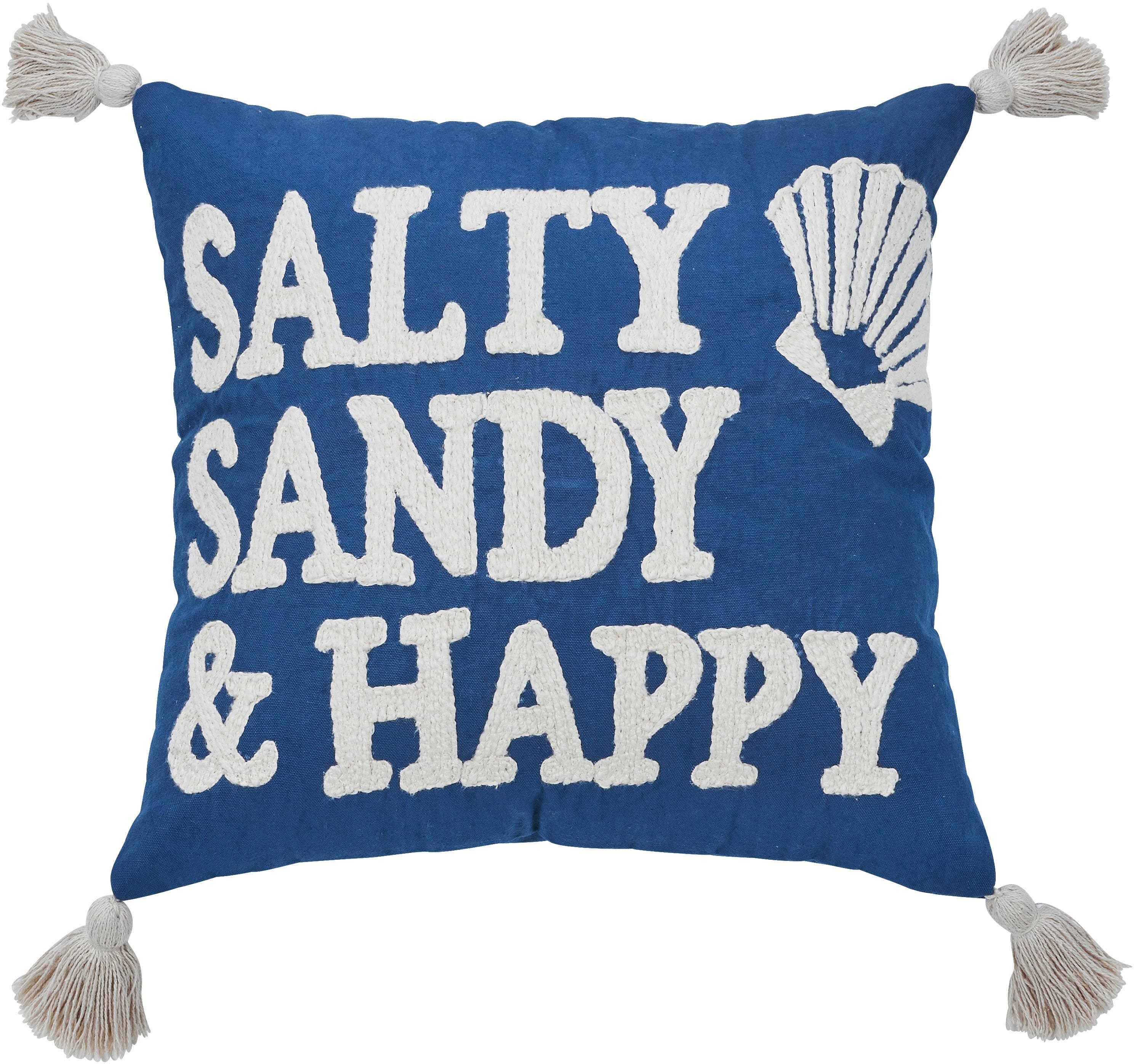 DONE. Dekokissen CUSHION SEALIFE SALTY SANDY HAPPY Blau Bestickt - Bild 2