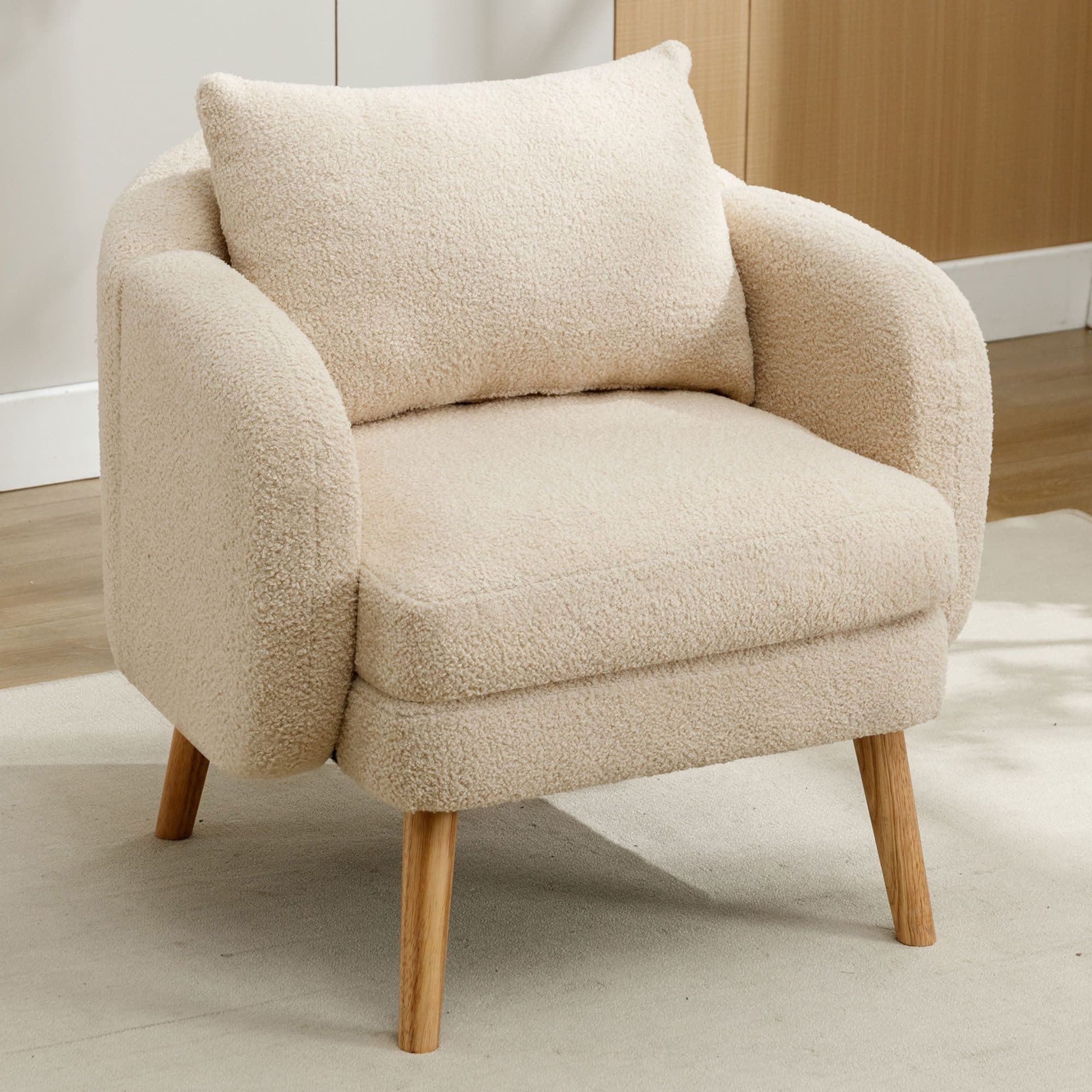 STILVORA Sessel Teddy-Samt Beige Massivholz Beine - Bild 2