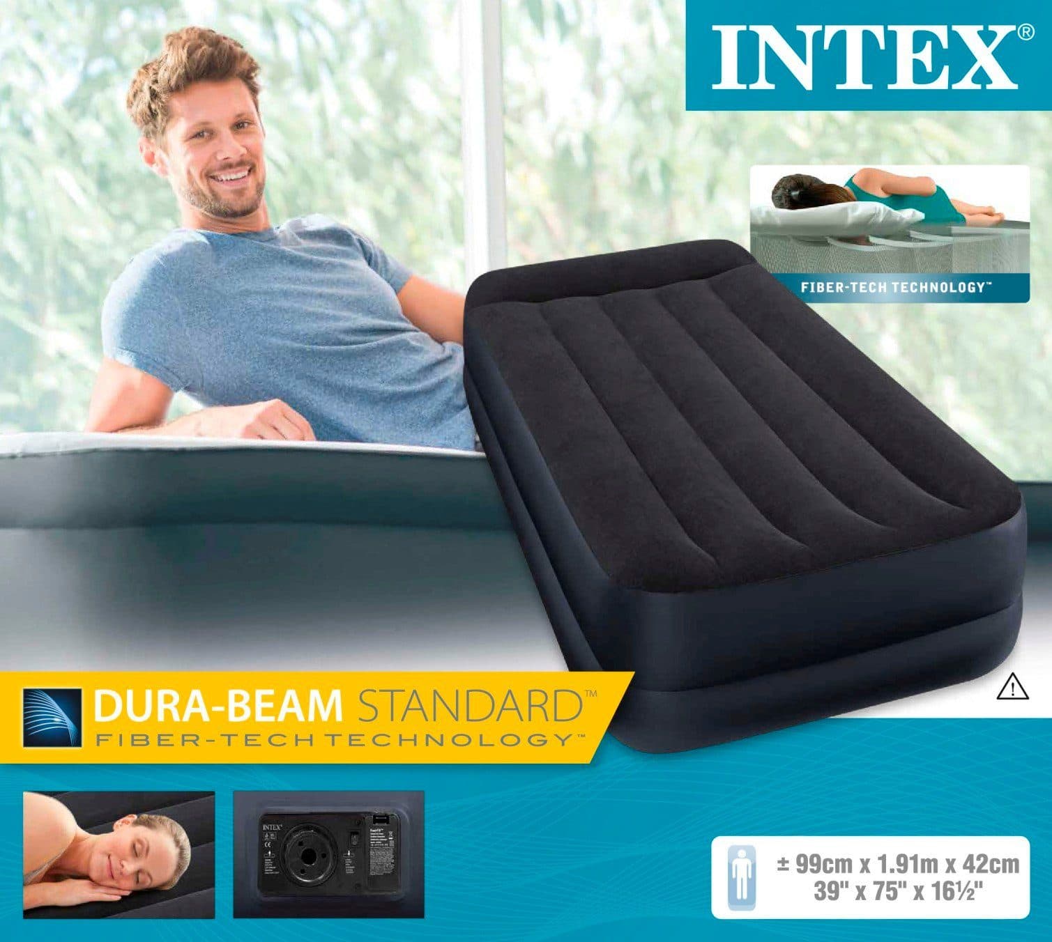 INTEX DuraBeam PillowRestRaised Luftbett Gr. 99 Blau mit Elektropumpe