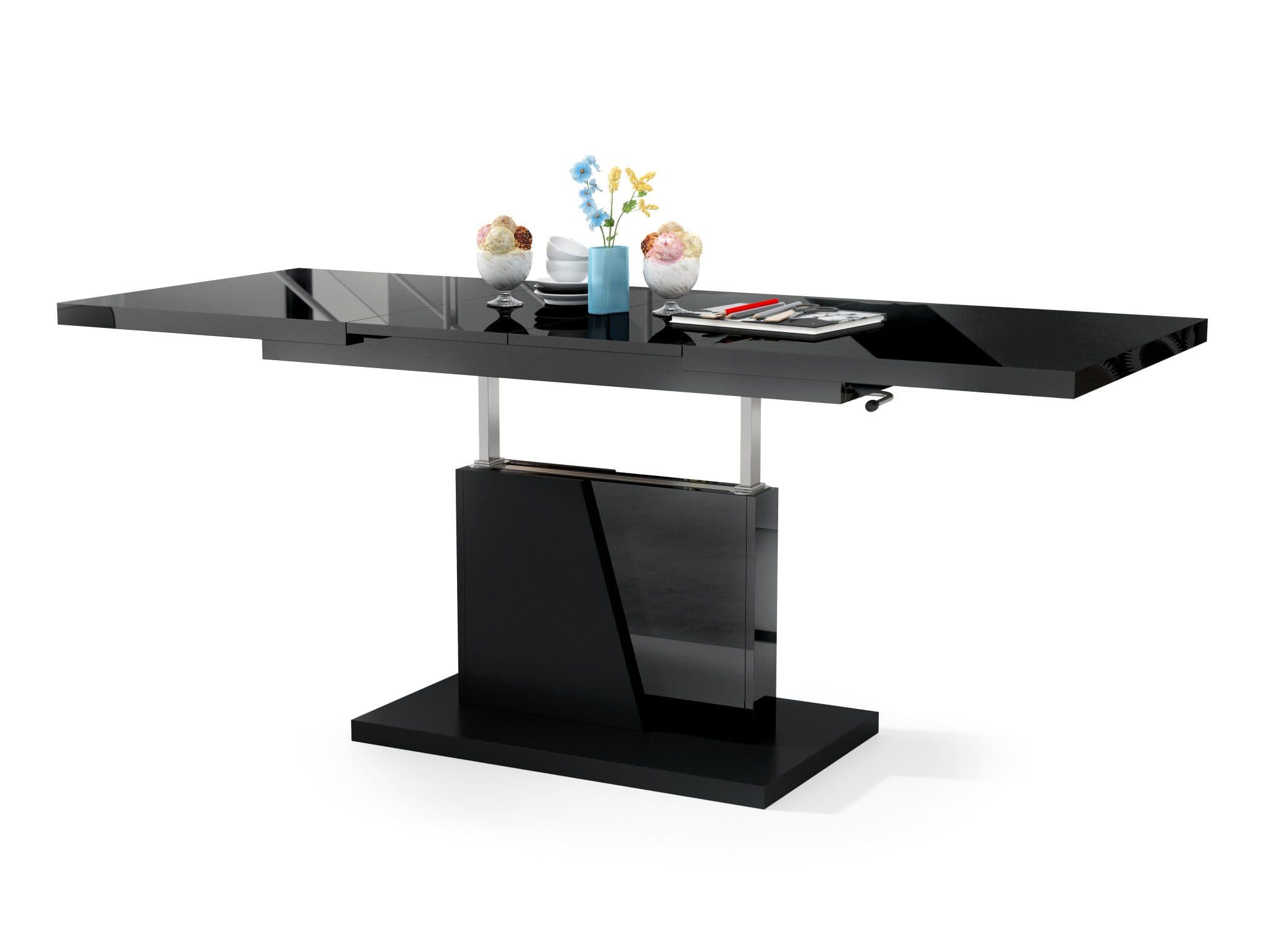 Mazzoni Couchtisch Grand Noir Schwarz Hochglanz höhenverstellbar ausziehbar - Bild 2