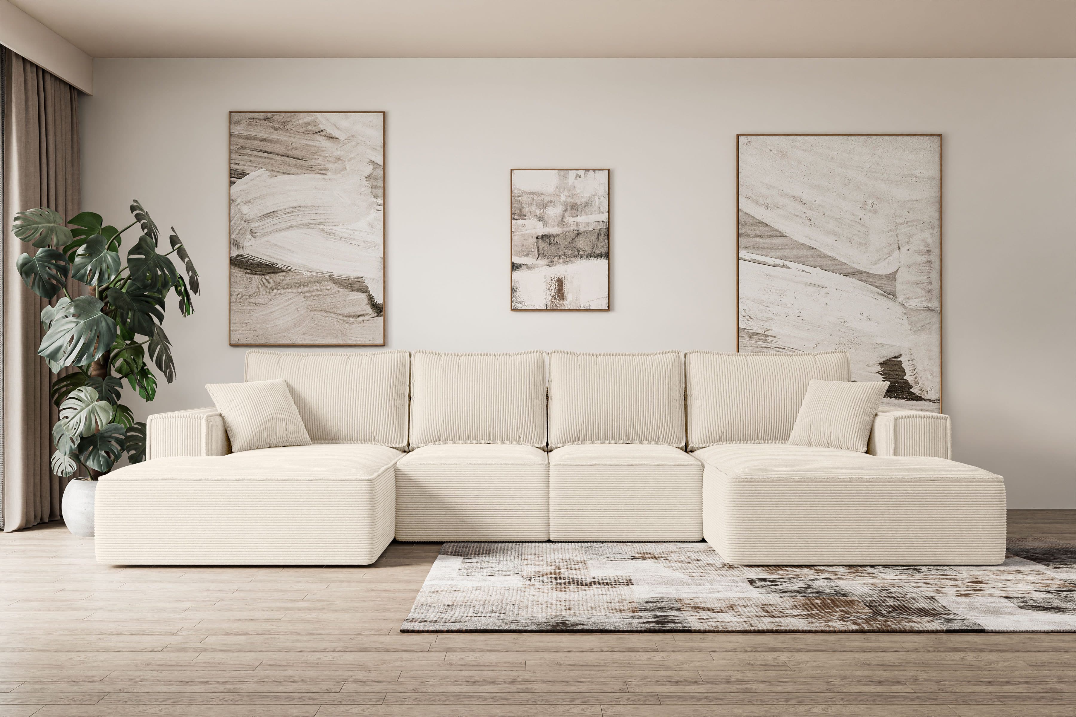 ALTDECOR Wohnlandschaft SIERRA-U-S Beige Couch mit Schlaffunktion - Bild 2