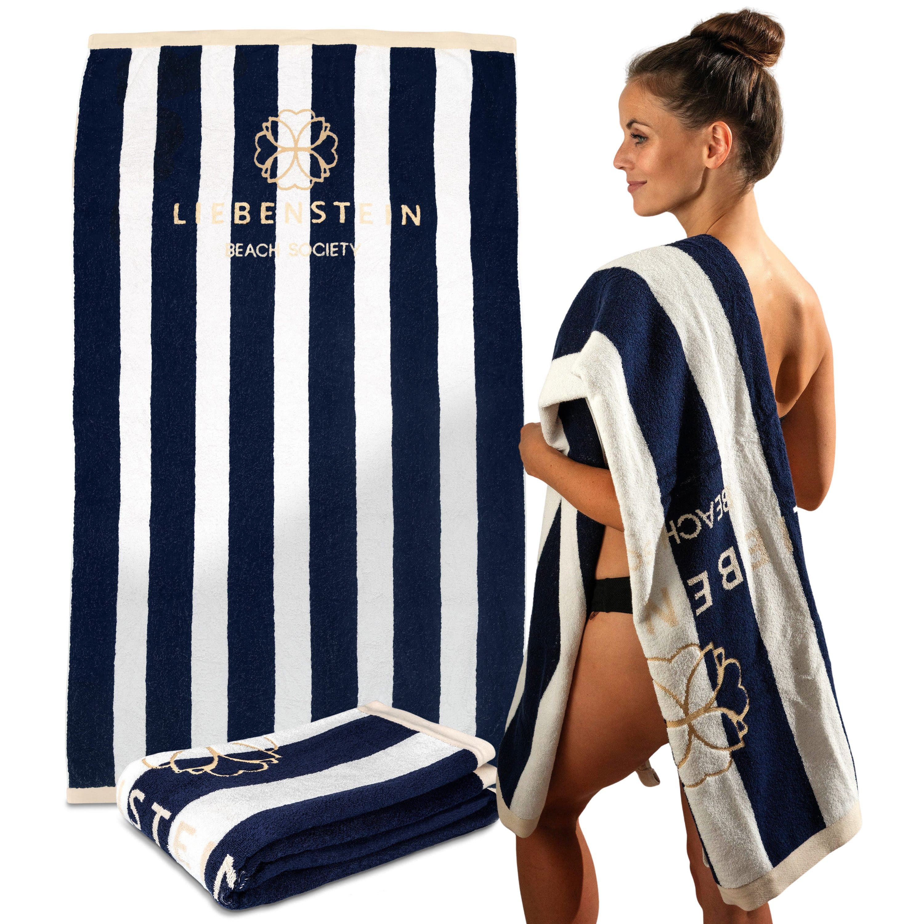 Liebenstein Strandtuch Premium Badetuch Baumwolle Weiß Blau - Bild 2