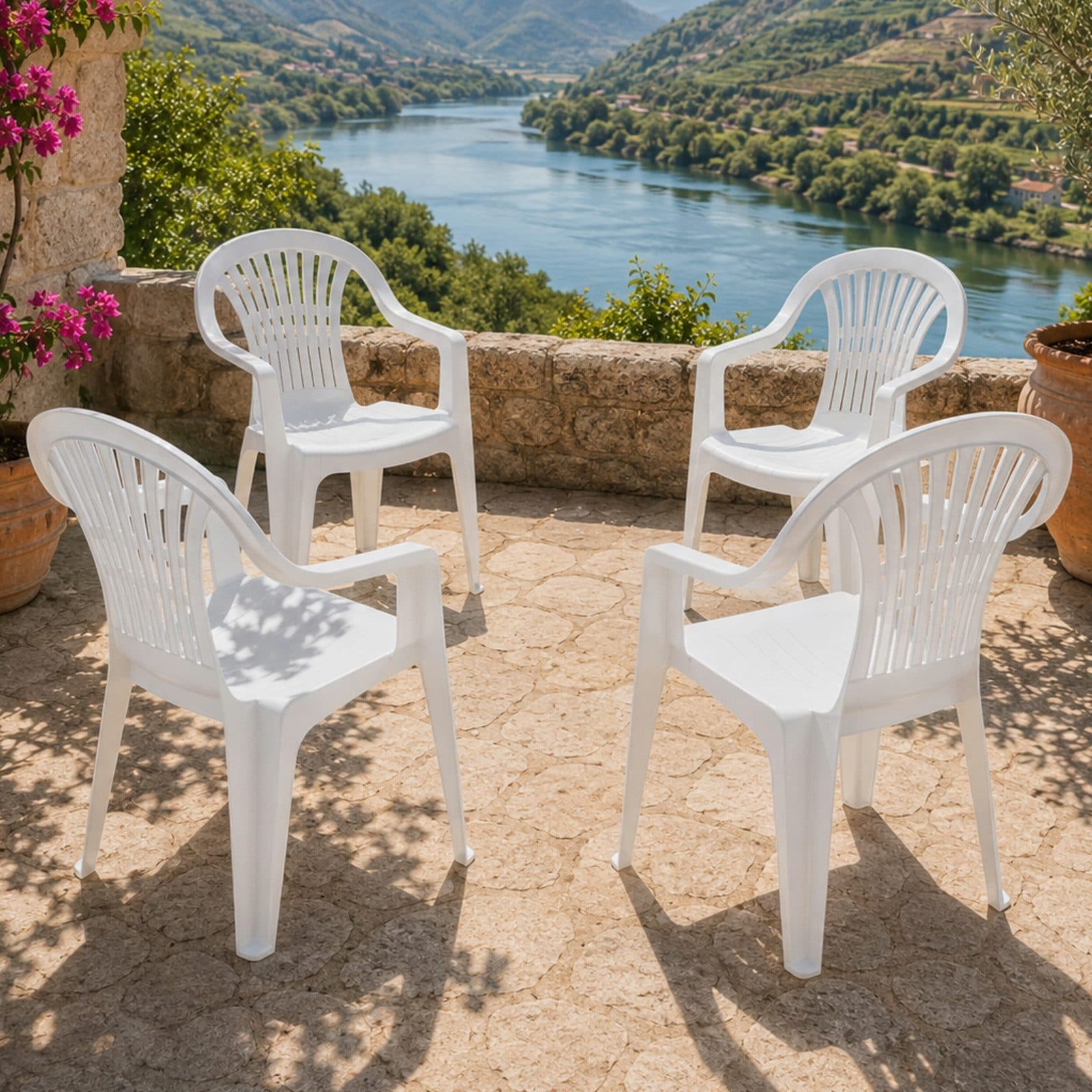 Progarden Gartenstuhl Weiß 4er Set UV-Beständig Wetterfest Kunststoff - Bild 2