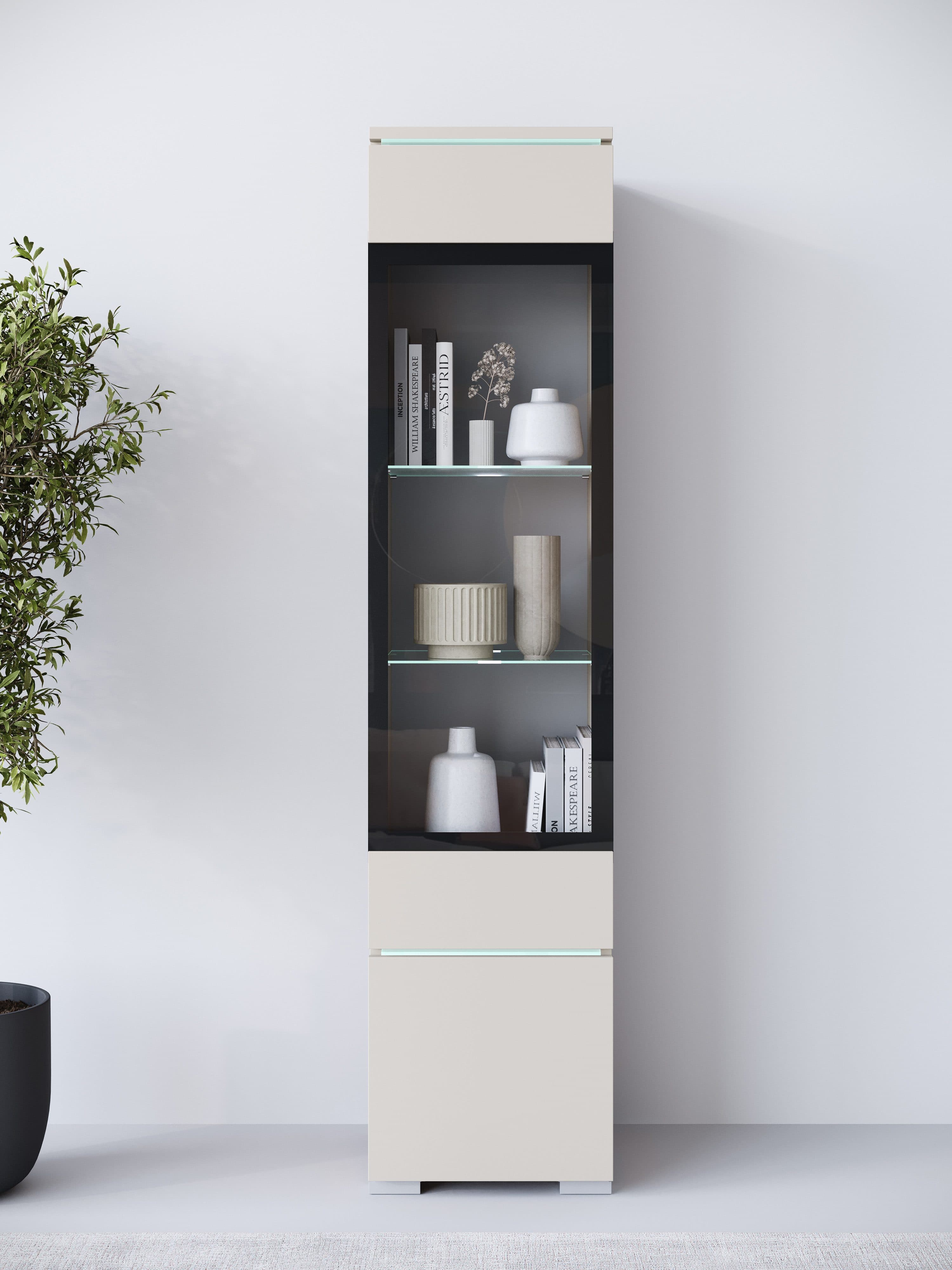 Home affaire Vitrine Vera Glasvitrine mit LED-Beleuchtung beige - Bild 2