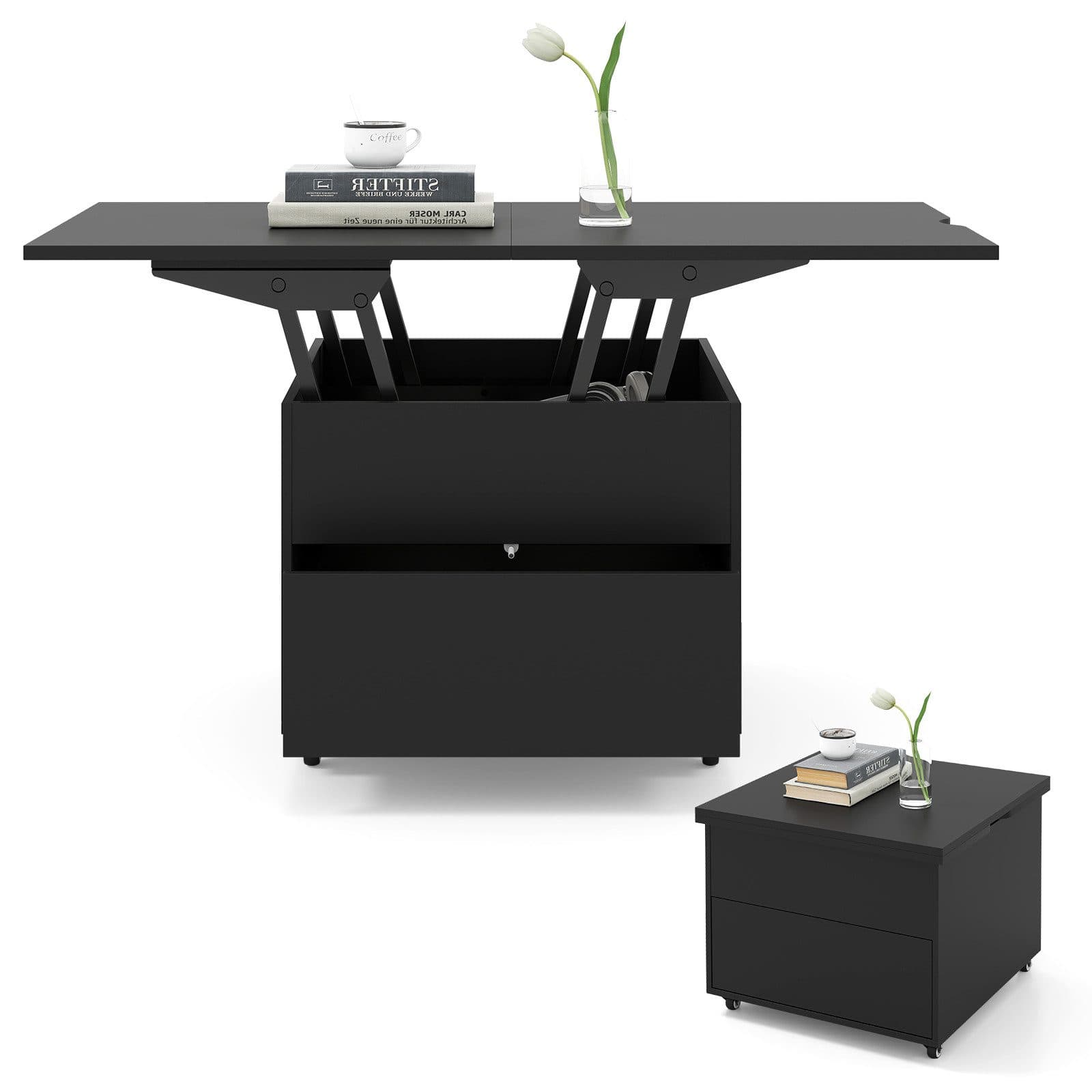 COSTWAY Couchtisch höhenverstellbar mit Schublade & Rollen - Bild 2