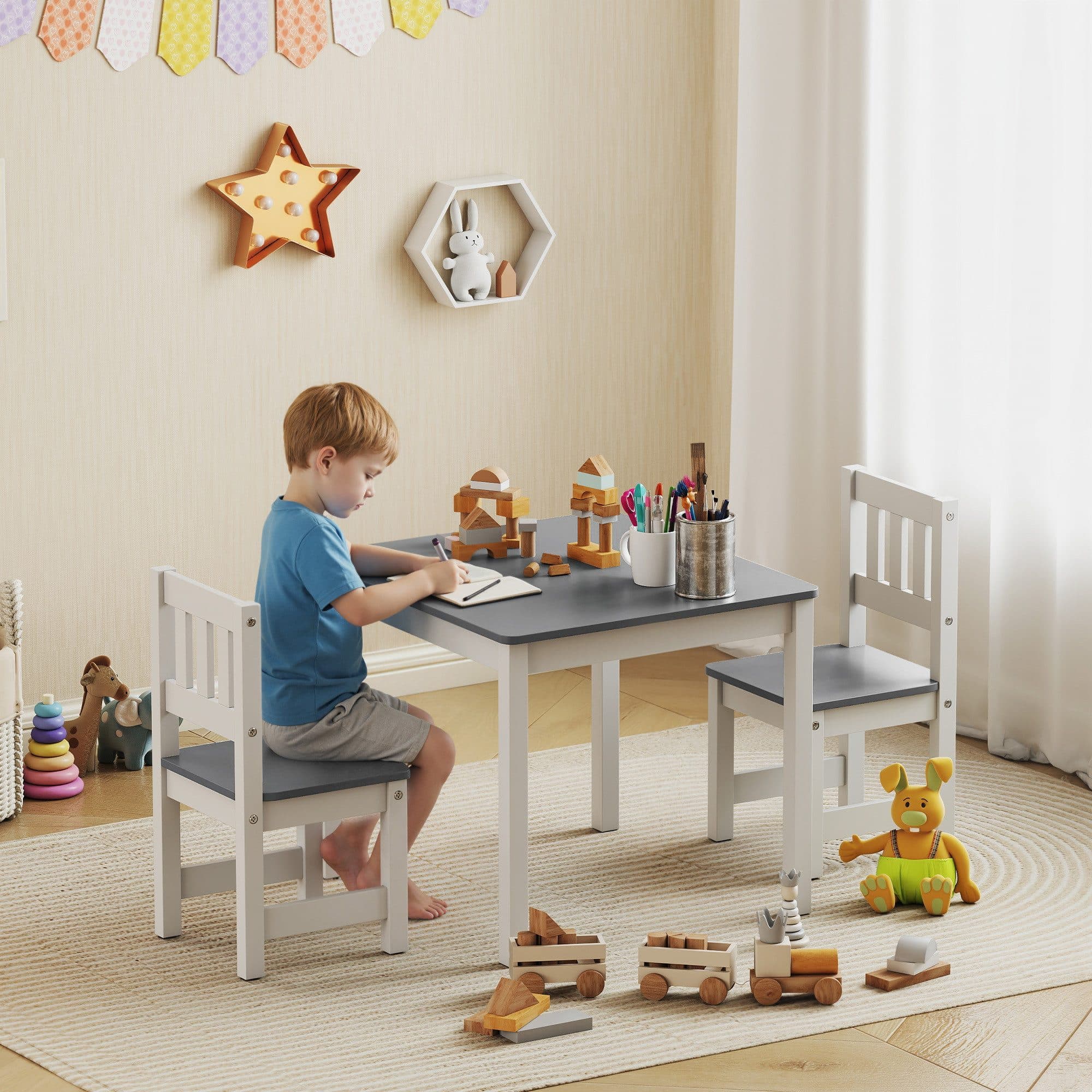 AIYAPLAY Kindertisch mit 2 Stühlen, Grau, Ergonomisch - Bild 2