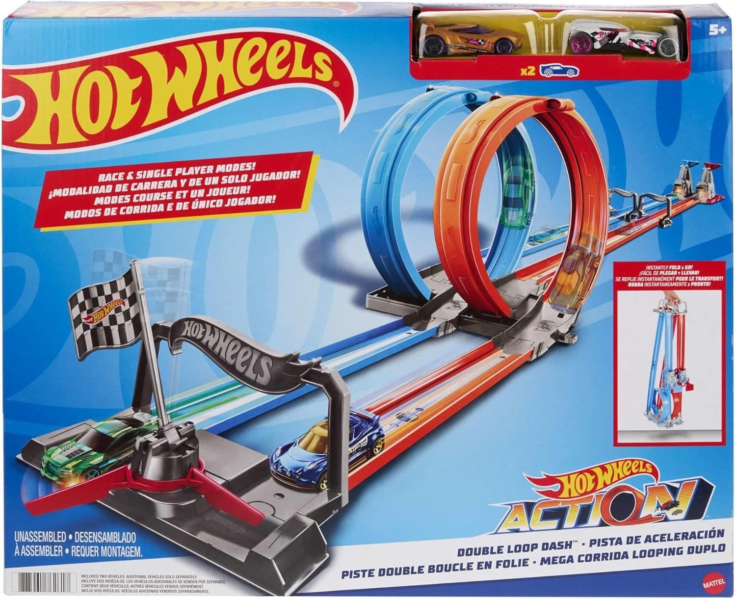 Mattel Hot Wheels Zweispurige Looping Rennstrecke mit Doppel-Looping
